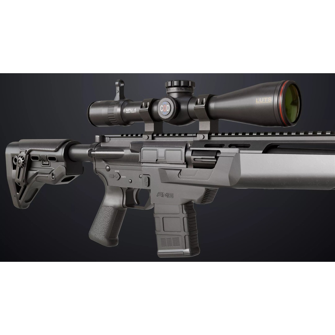 Sniper Rifle 06 3D Model – Low Poly Rigged Game Asset, FBX, PBR - View 9
