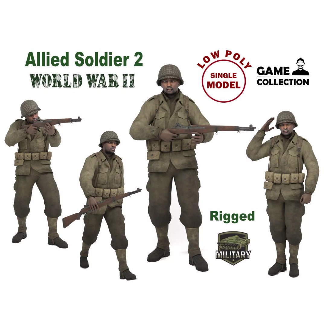 Allied Soldier 3D Model – Low Poly Character with Rigging and Animations - View 2