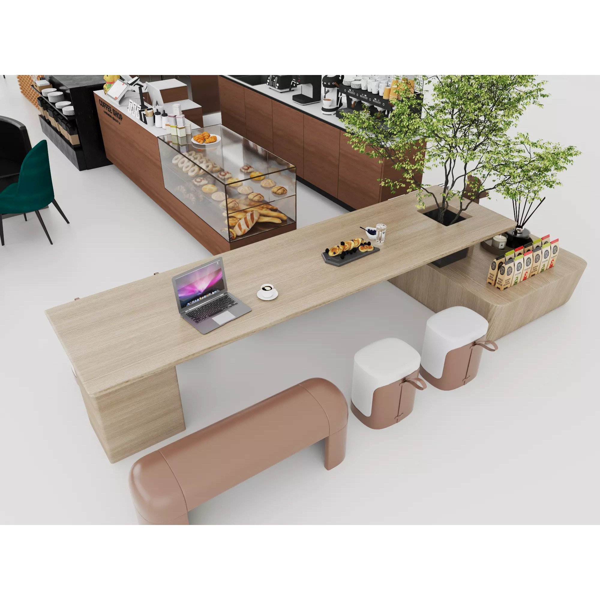 Modern Coffee Shop Interior - Low-Poly Game-Ready 3D Model - View 10