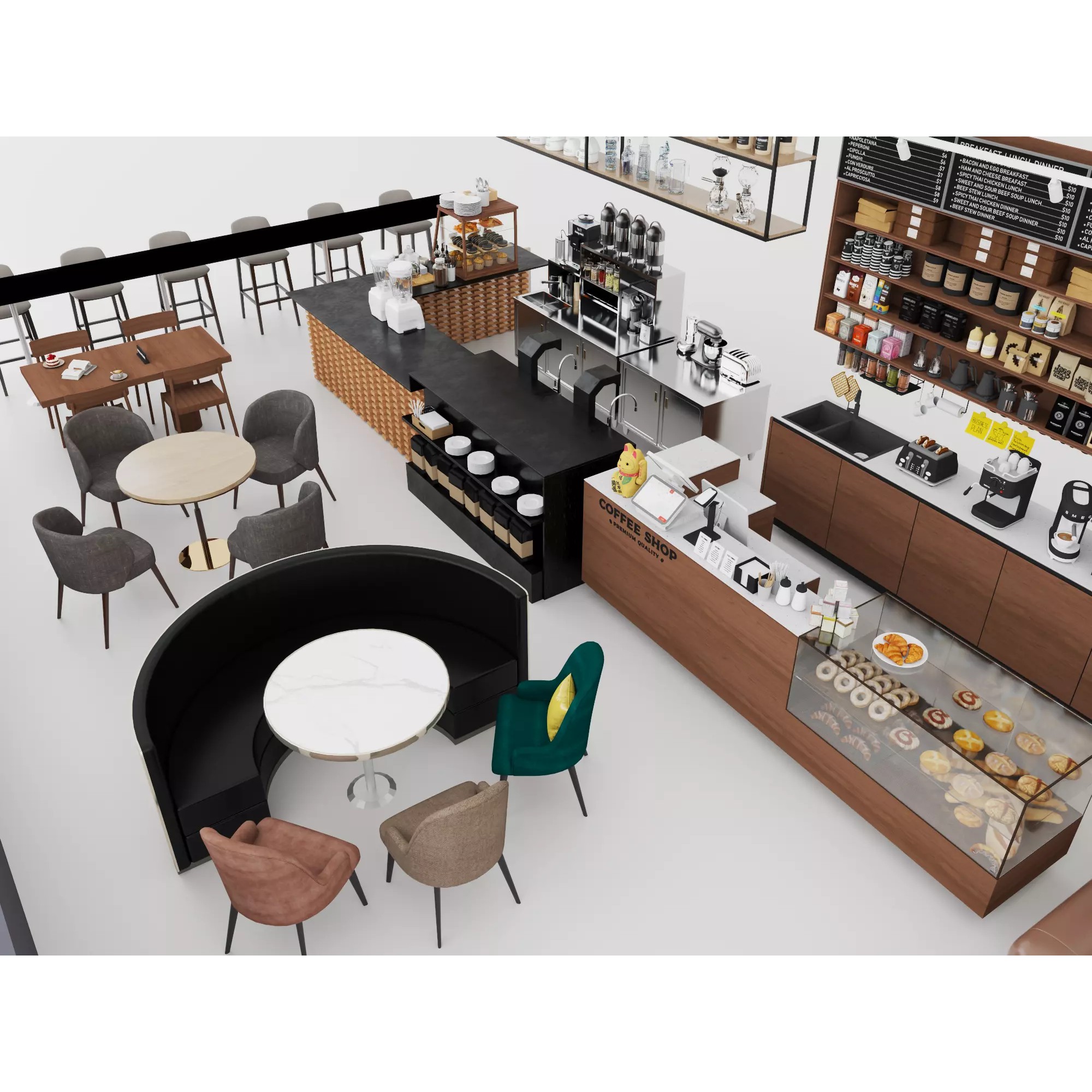 Modern Coffee Shop Interior - Low-Poly Game-Ready 3D Model - View 11