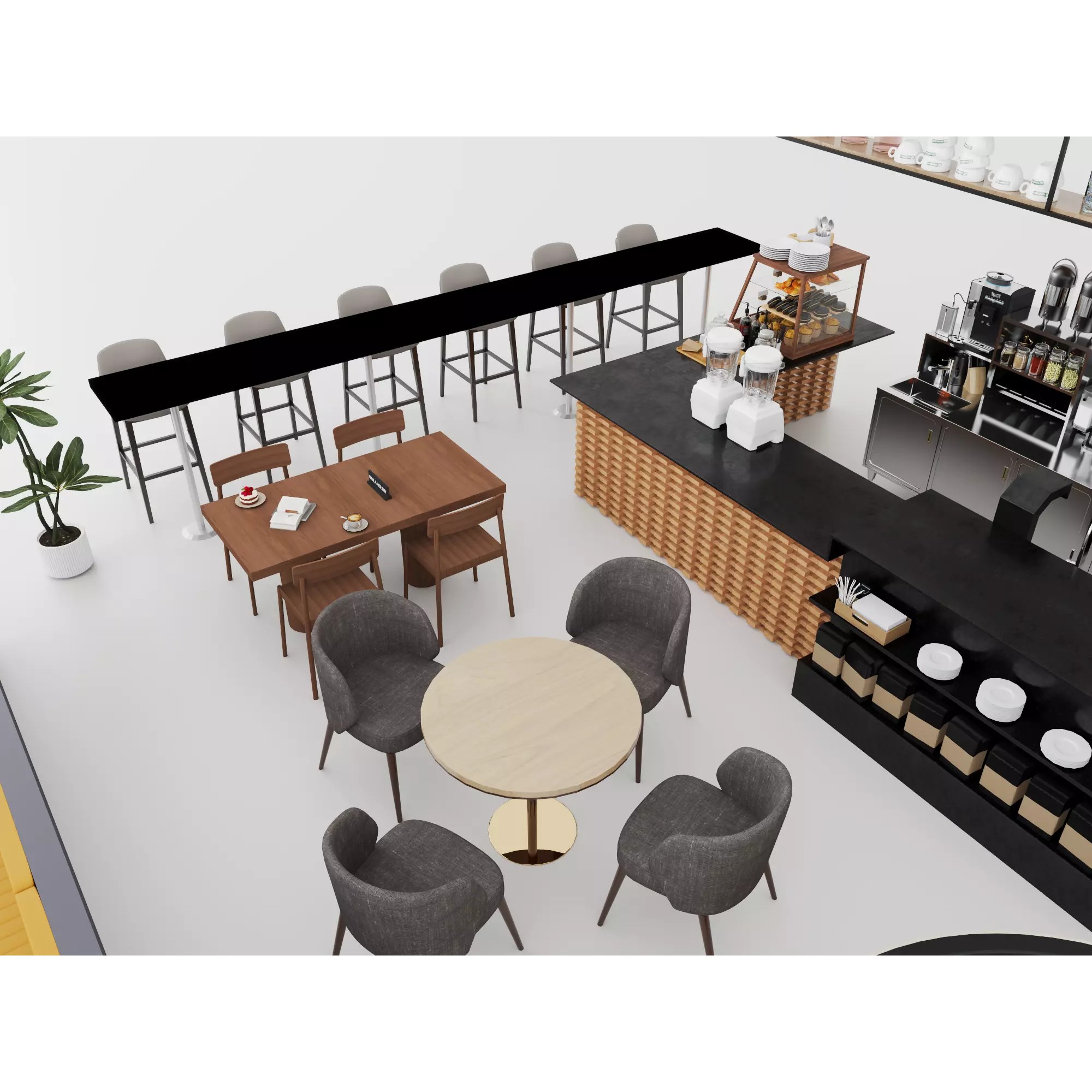 Modern Coffee Shop Interior - Low-Poly Game-Ready 3D Model - View 12