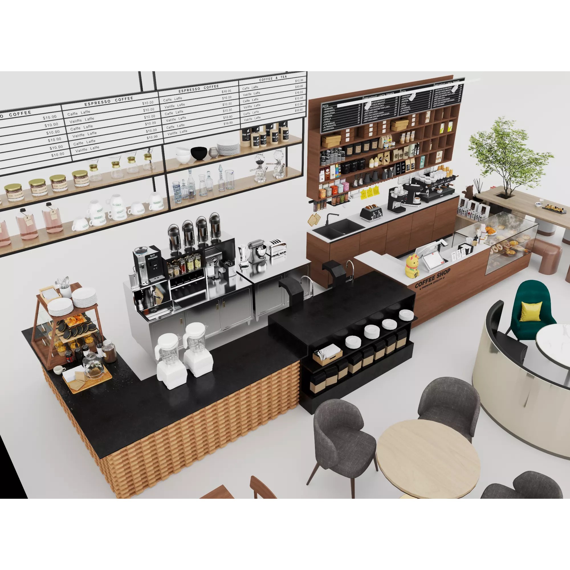 Modern Coffee Shop Interior - Low-Poly Game-Ready 3D Model - View 13