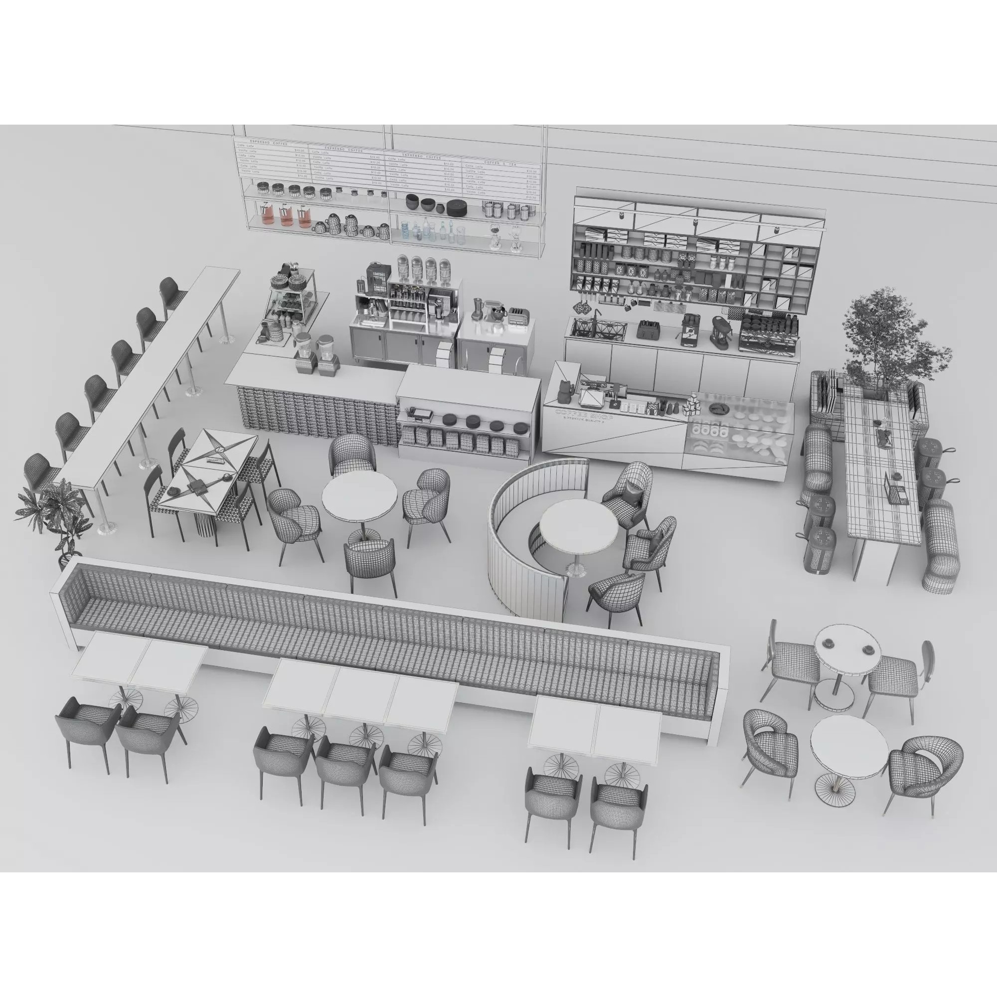 Modern Coffee Shop Interior - Low-Poly Game-Ready 3D Model - View 14