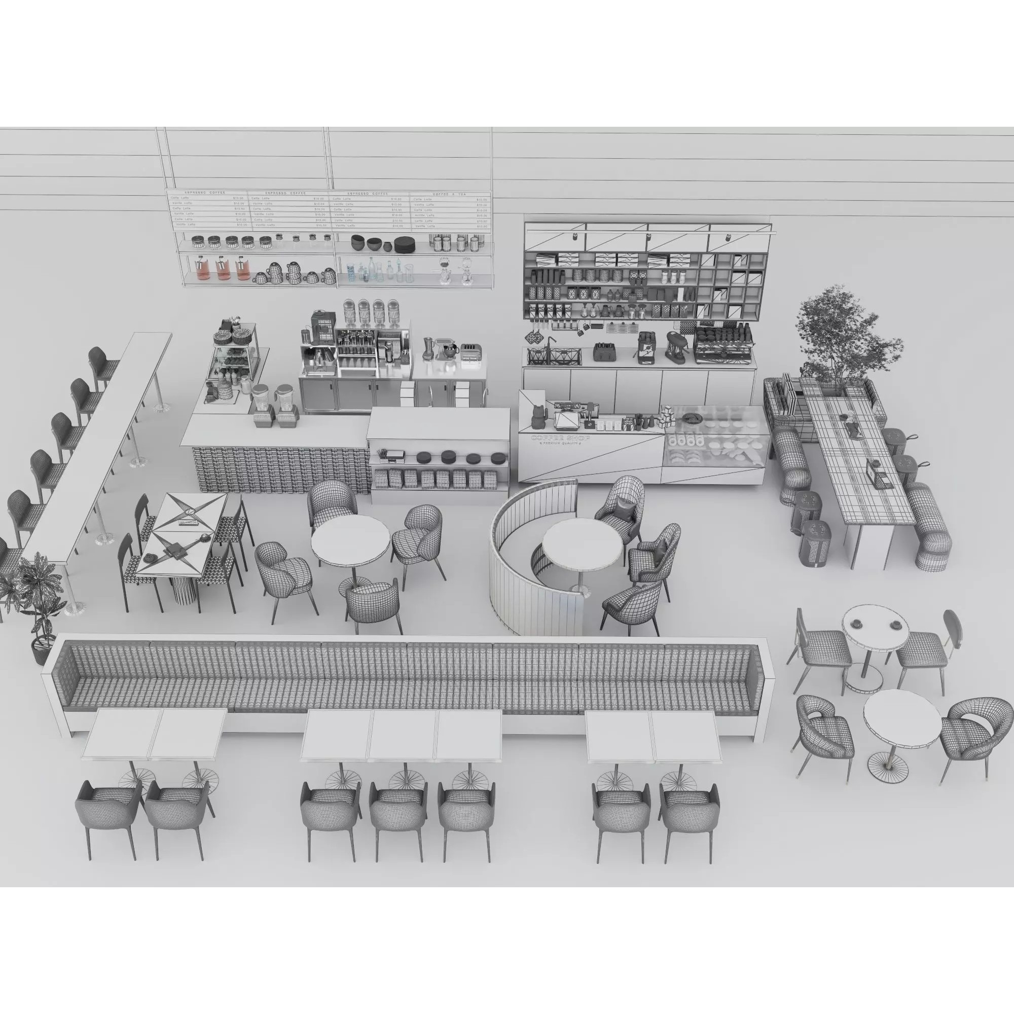 Modern Coffee Shop Interior - Low-Poly Game-Ready 3D Model - View 15