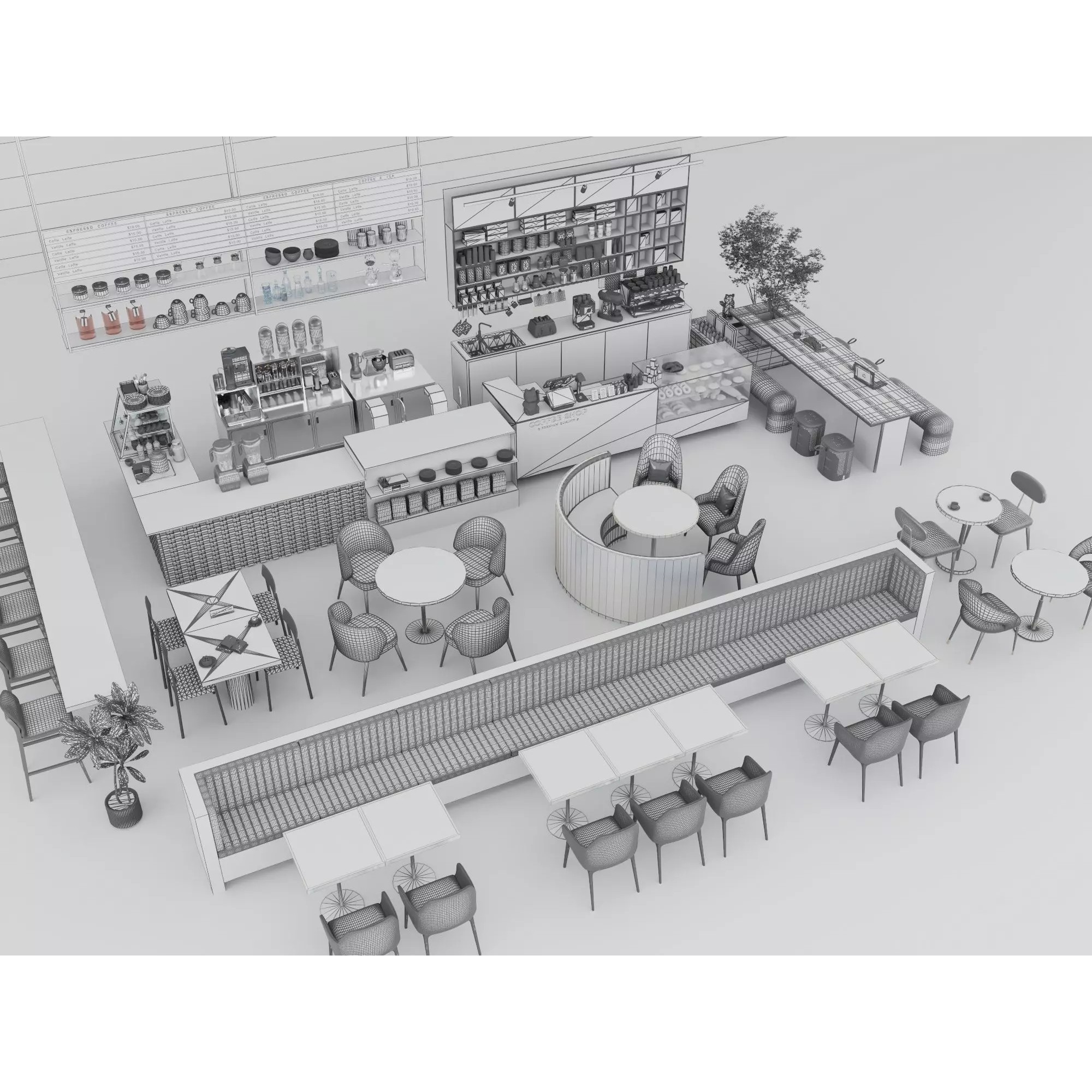 Modern Coffee Shop Interior - Low-Poly Game-Ready 3D Model - View 16