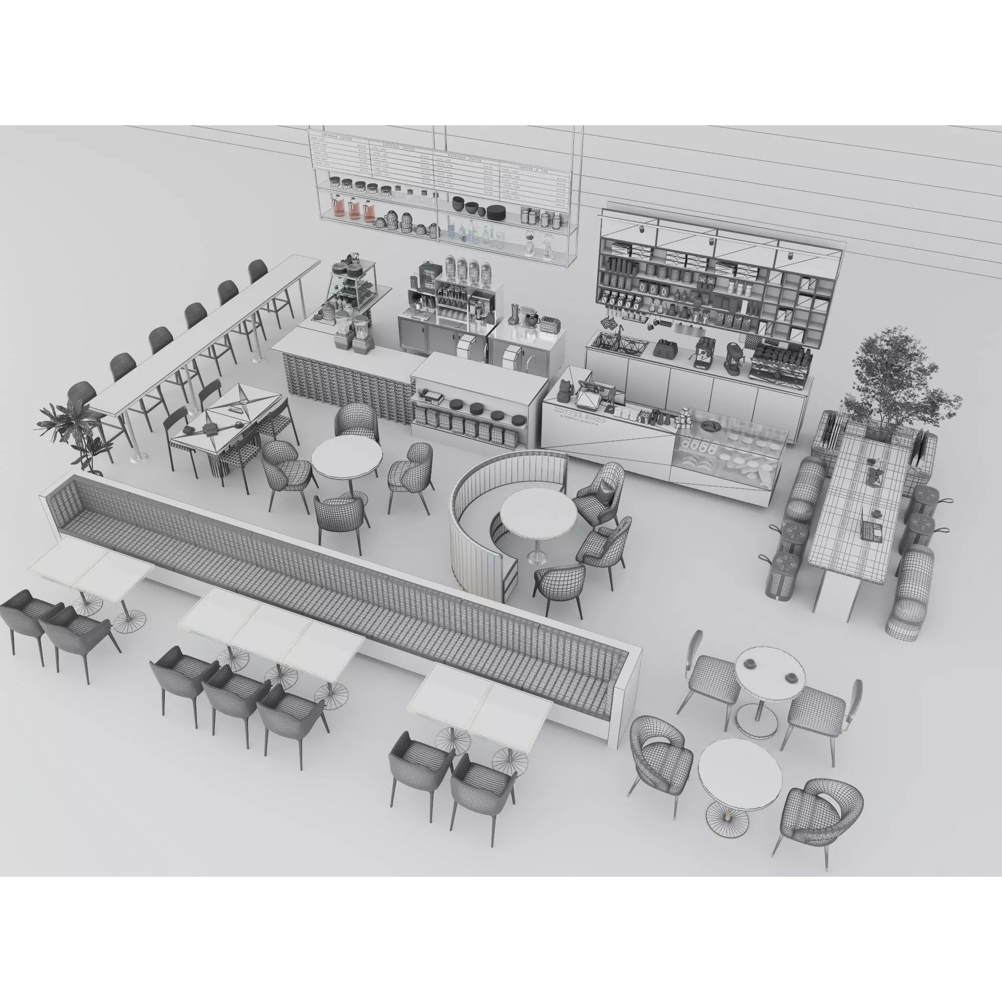 Modern Coffee Shop Interior - Low-Poly Game-Ready 3D Model - View 17