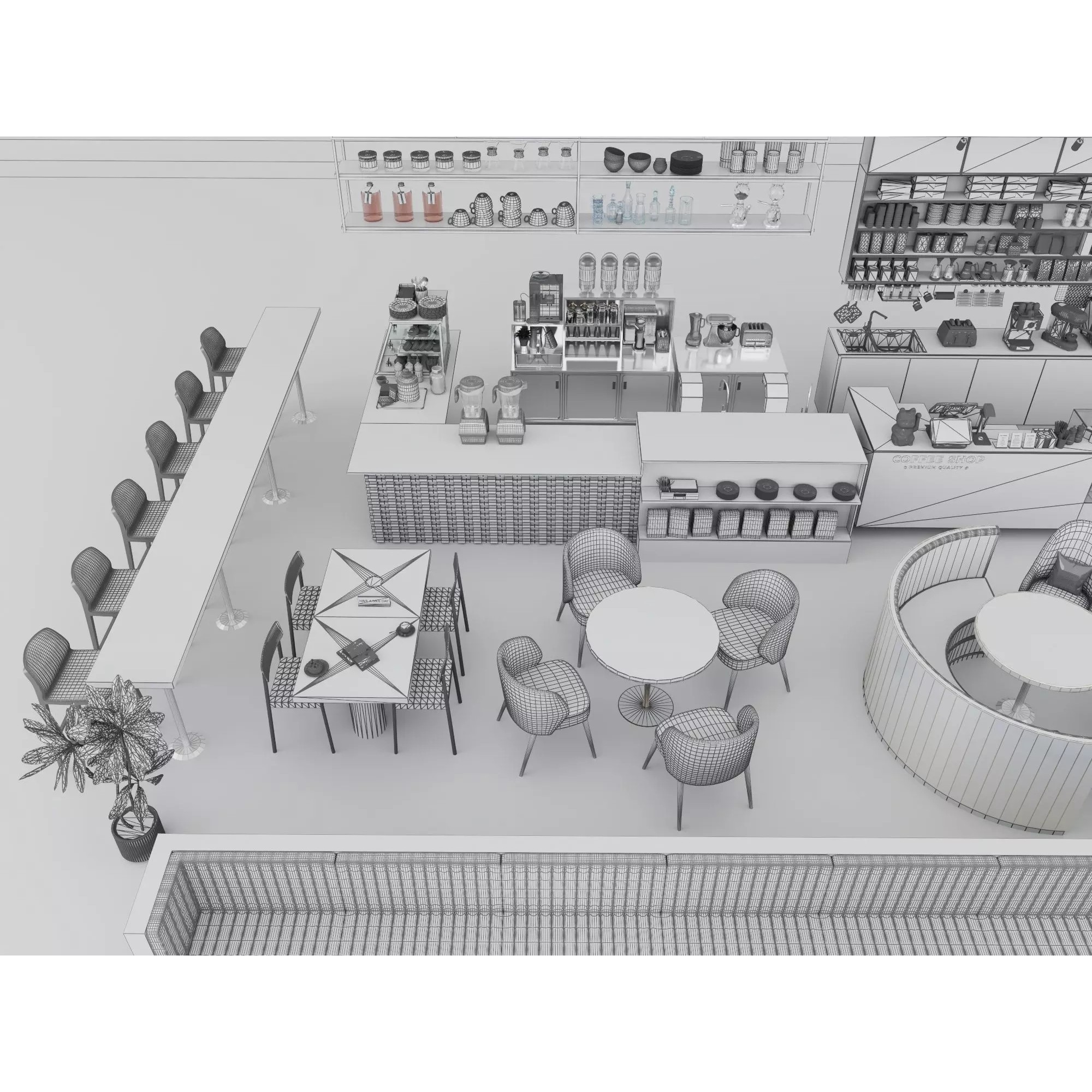 Modern Coffee Shop Interior - Low-Poly Game-Ready 3D Model - View 18