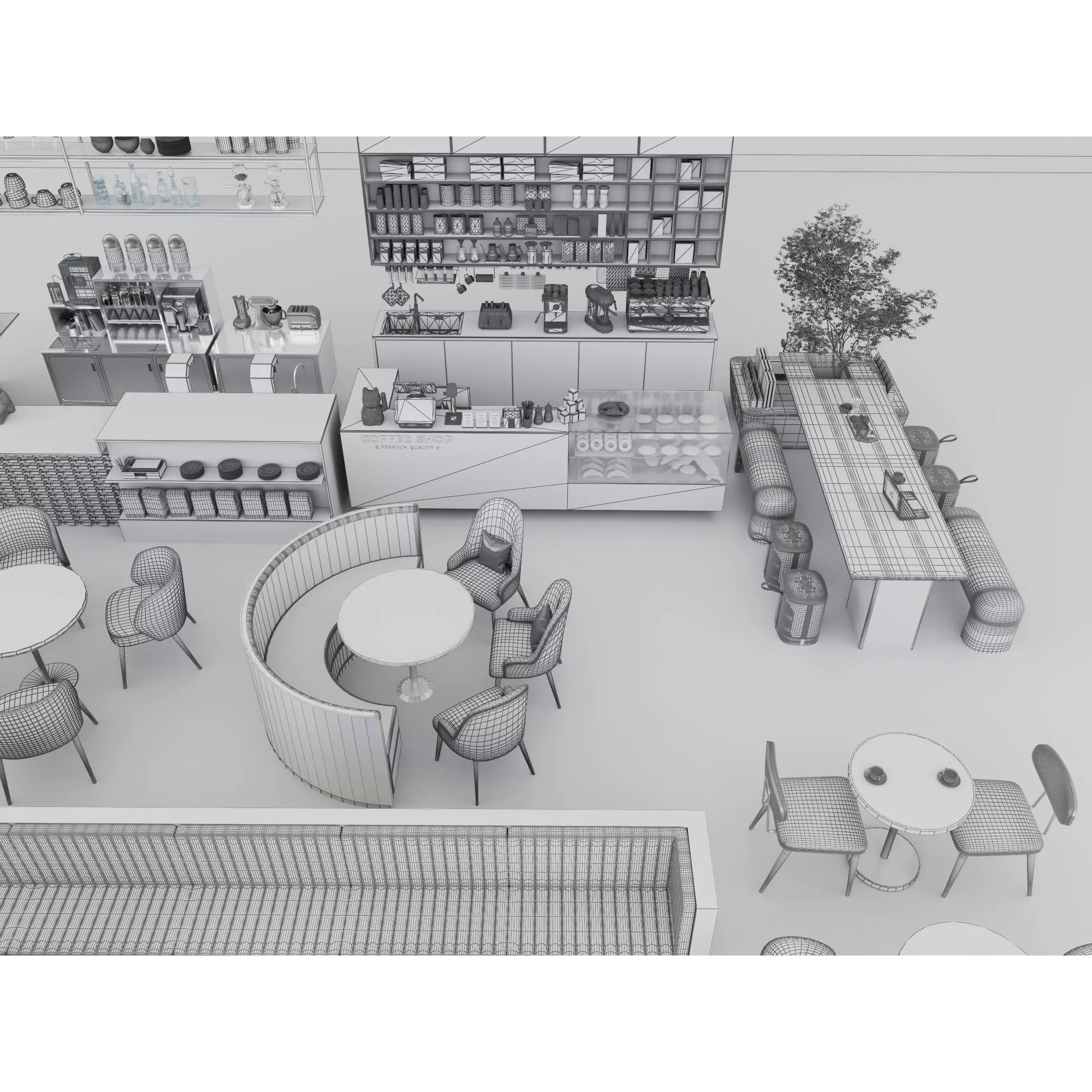 Modern Coffee Shop Interior - Low-Poly Game-Ready 3D Model - View 19