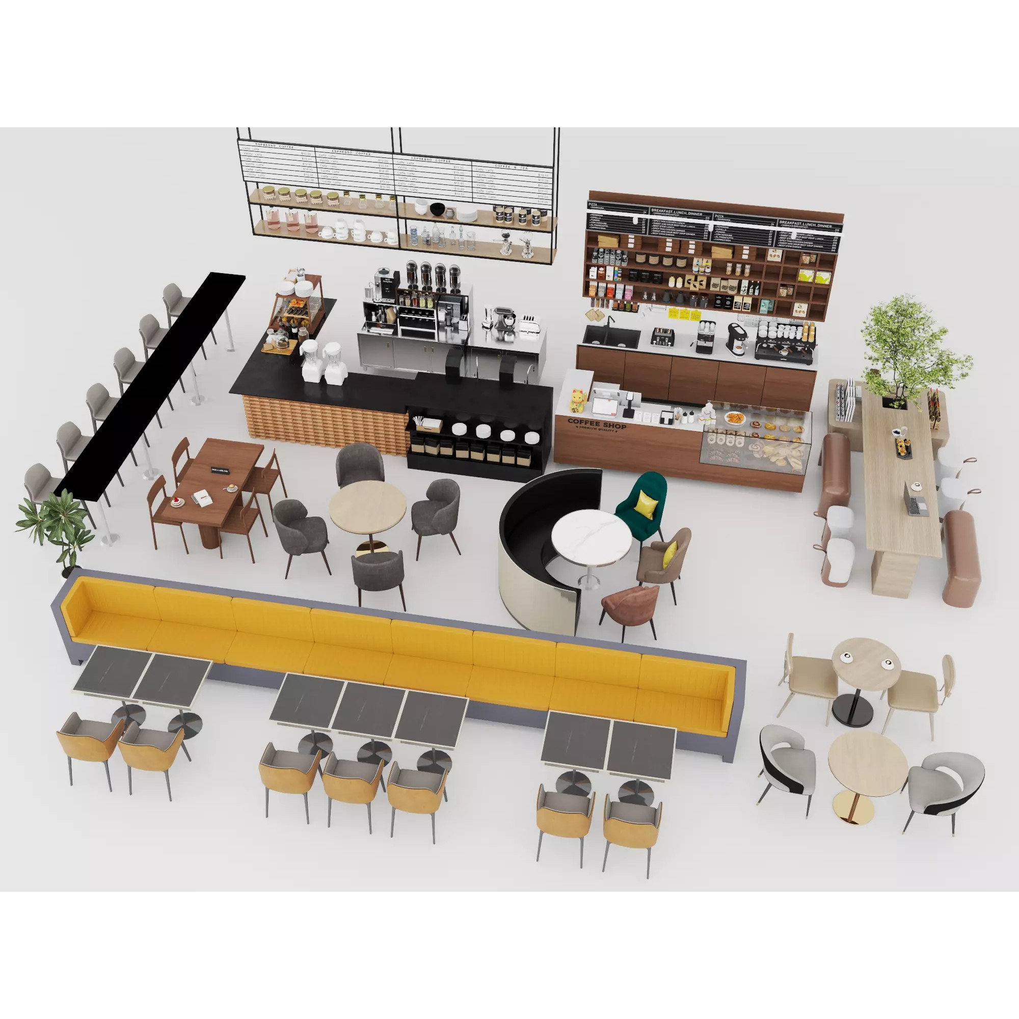 Modern Coffee Shop Interior - Low-Poly Game-Ready 3D Model - View 2