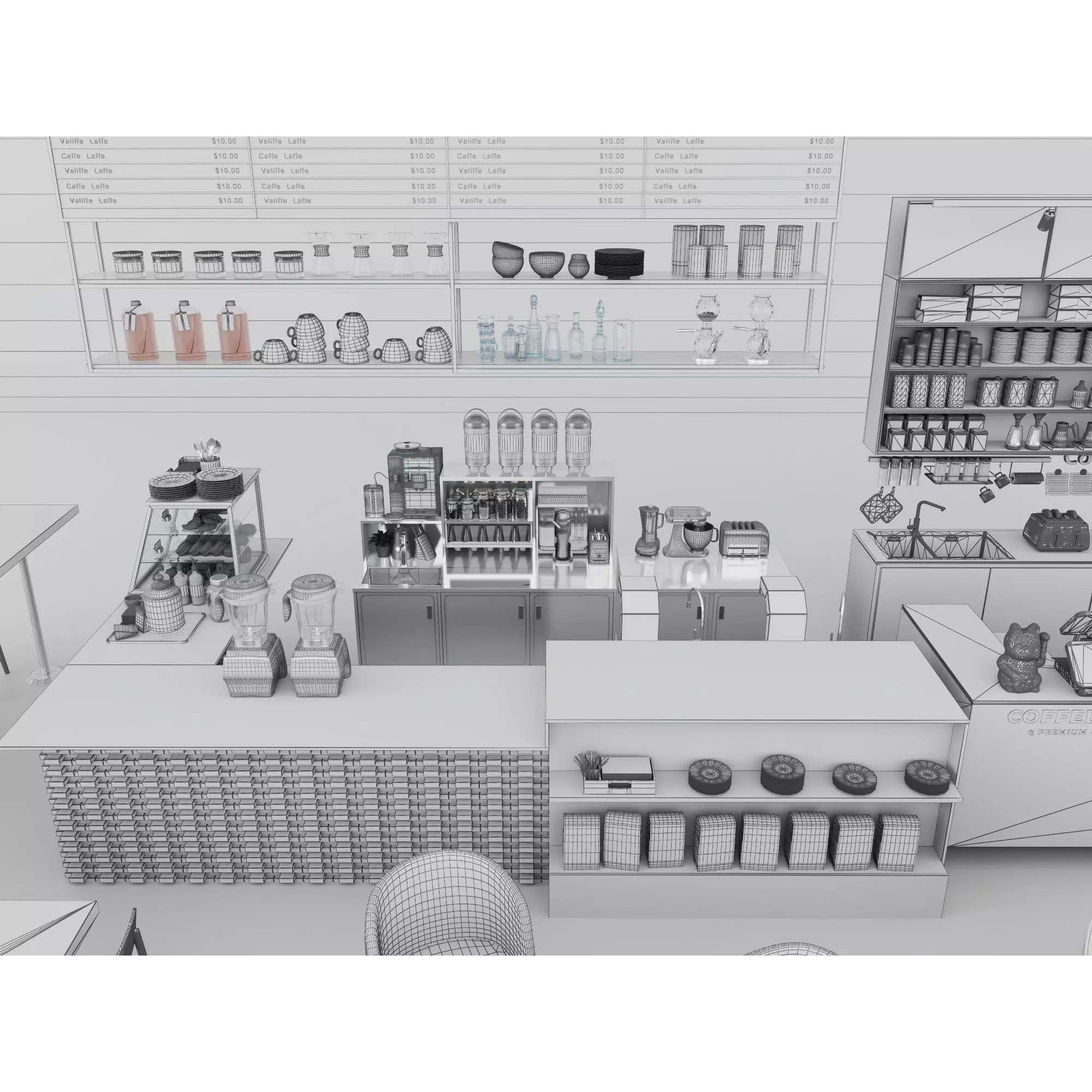 Modern Coffee Shop Interior - Low-Poly Game-Ready 3D Model - View 20