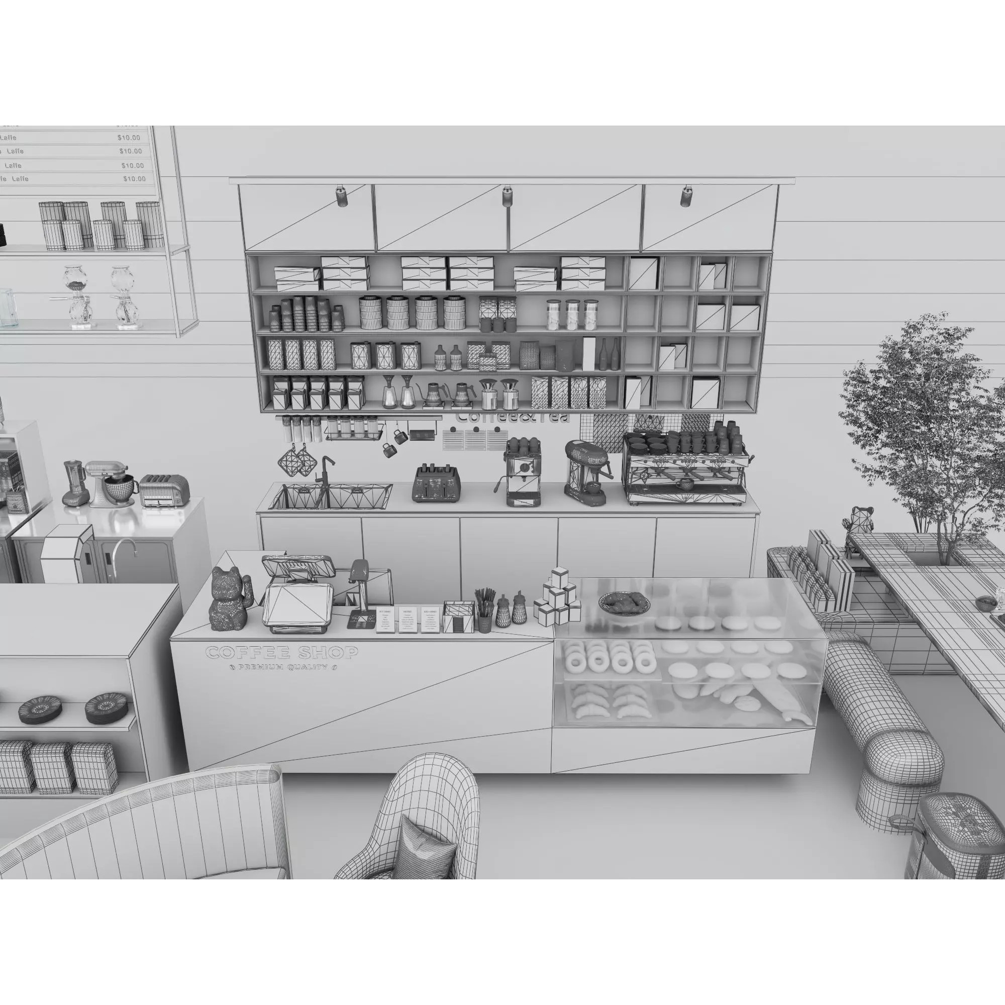 Modern Coffee Shop Interior - Low-Poly Game-Ready 3D Model - View 21