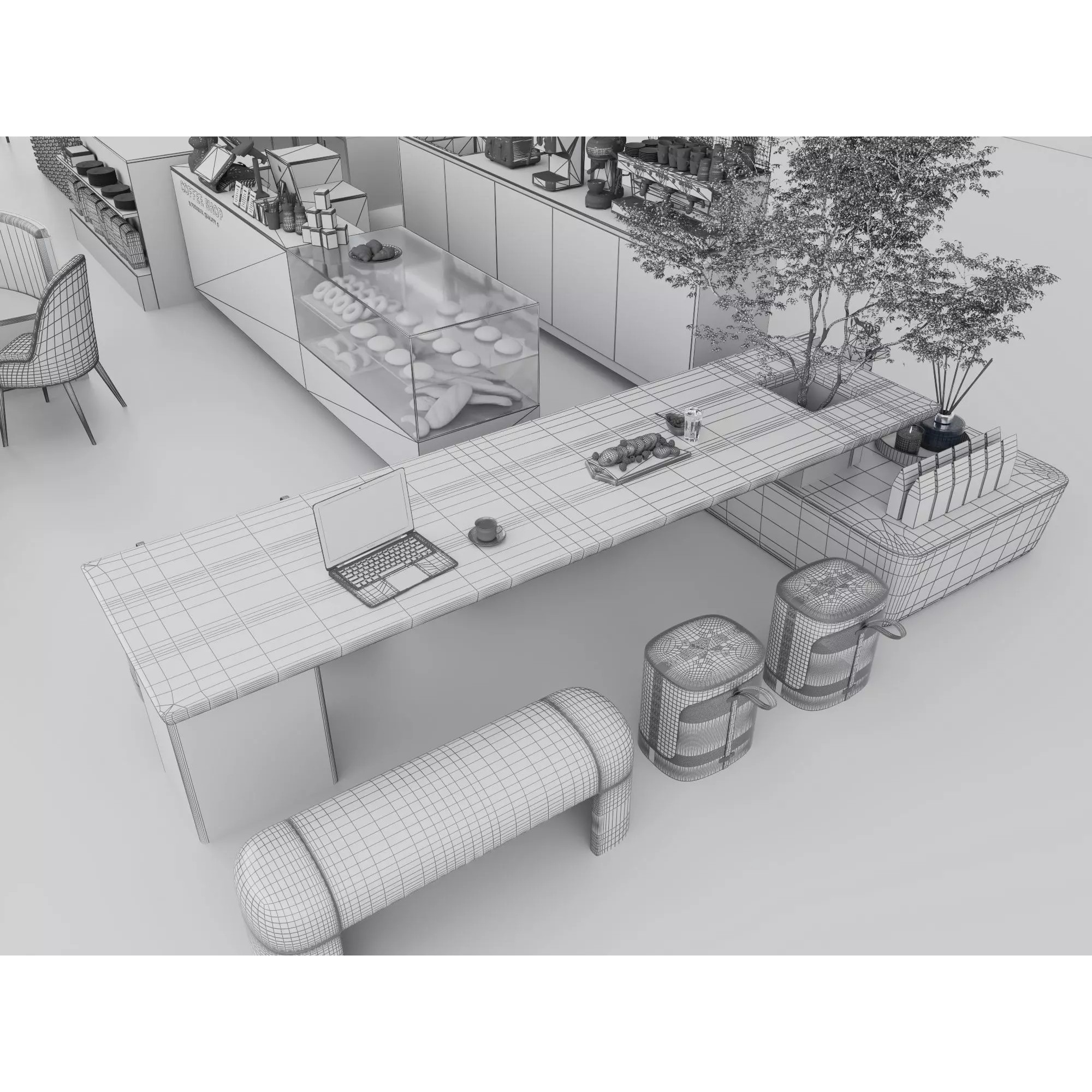 Modern Coffee Shop Interior - Low-Poly Game-Ready 3D Model - View 22