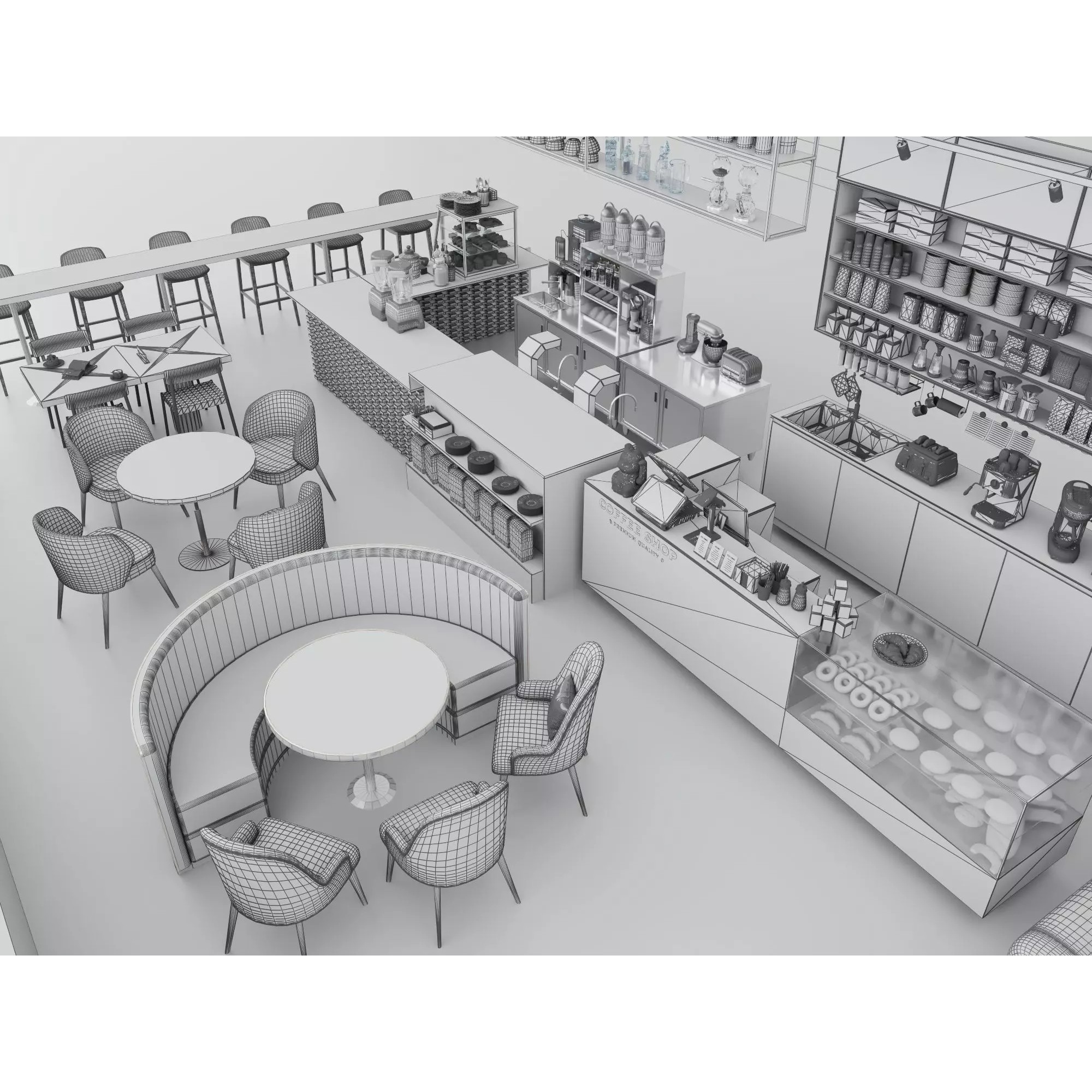 Modern Coffee Shop Interior - Low-Poly Game-Ready 3D Model - View 23