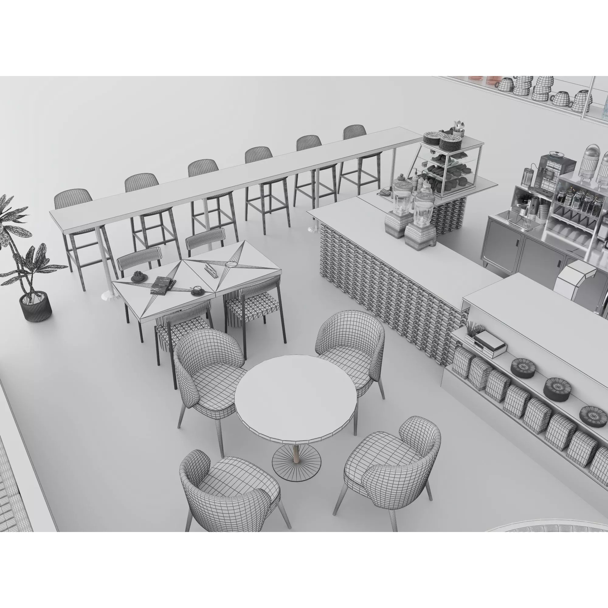 Modern Coffee Shop Interior - Low-Poly Game-Ready 3D Model - View 24