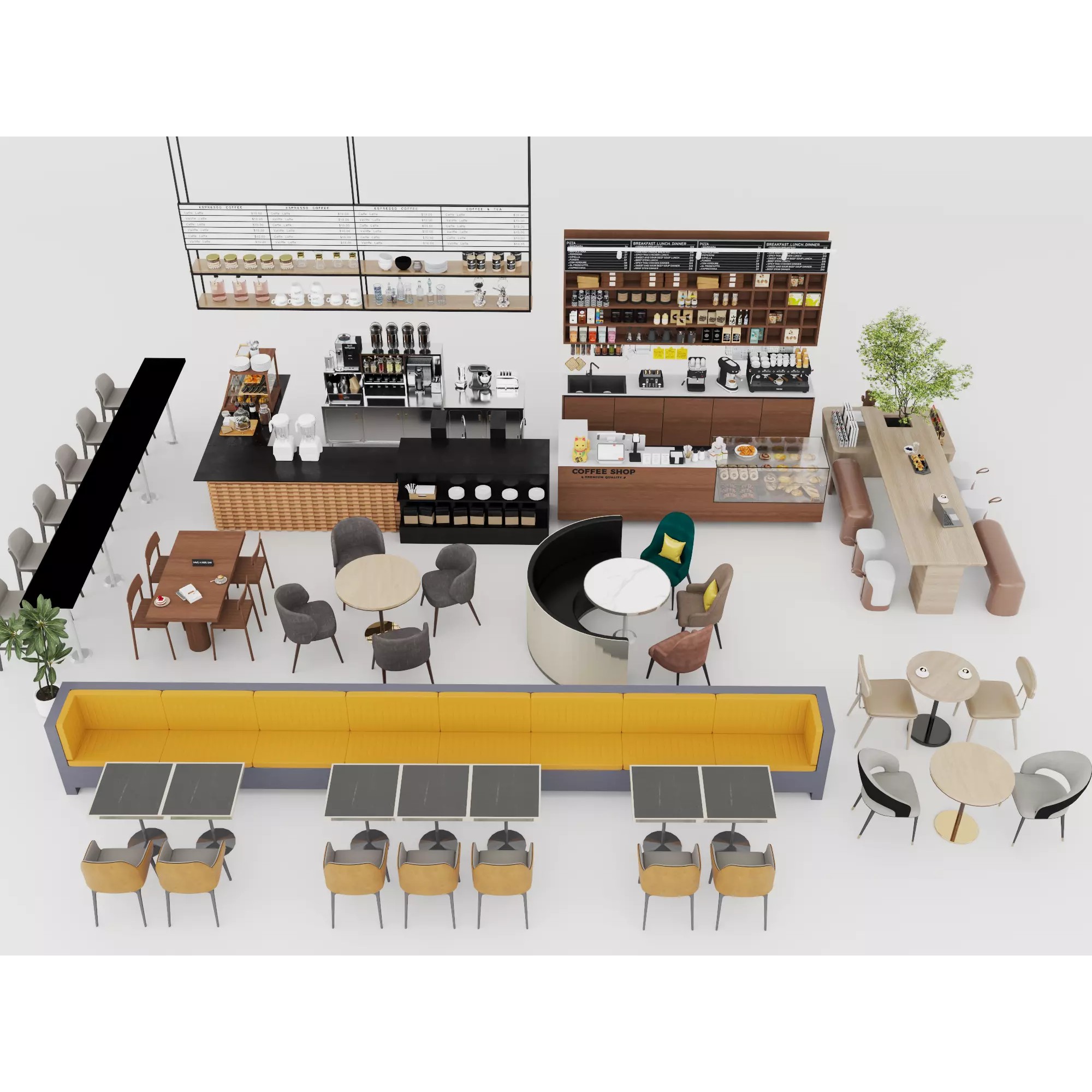 Modern Coffee Shop Interior - Low-Poly Game-Ready 3D Model - View 3