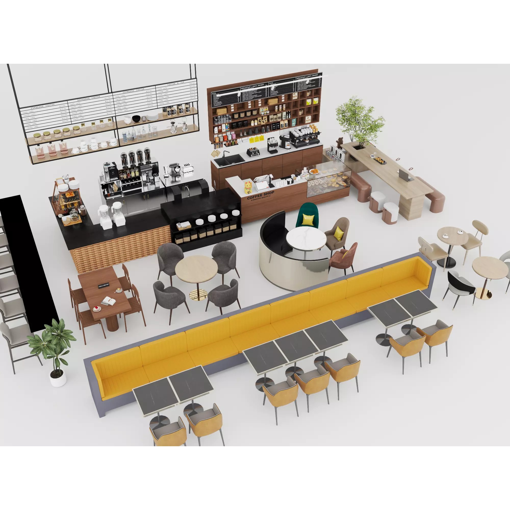 Modern Coffee Shop Interior - Low-Poly Game-Ready 3D Model - View 4