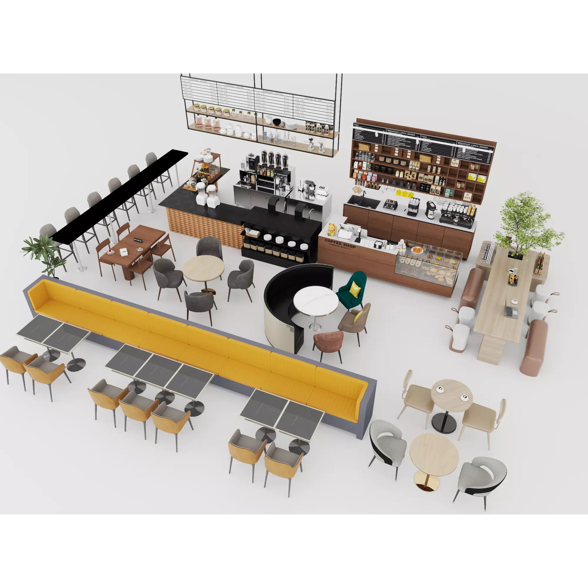 Modern Coffee Shop Interior - Low-Poly Game-Ready 3D Model - View 5