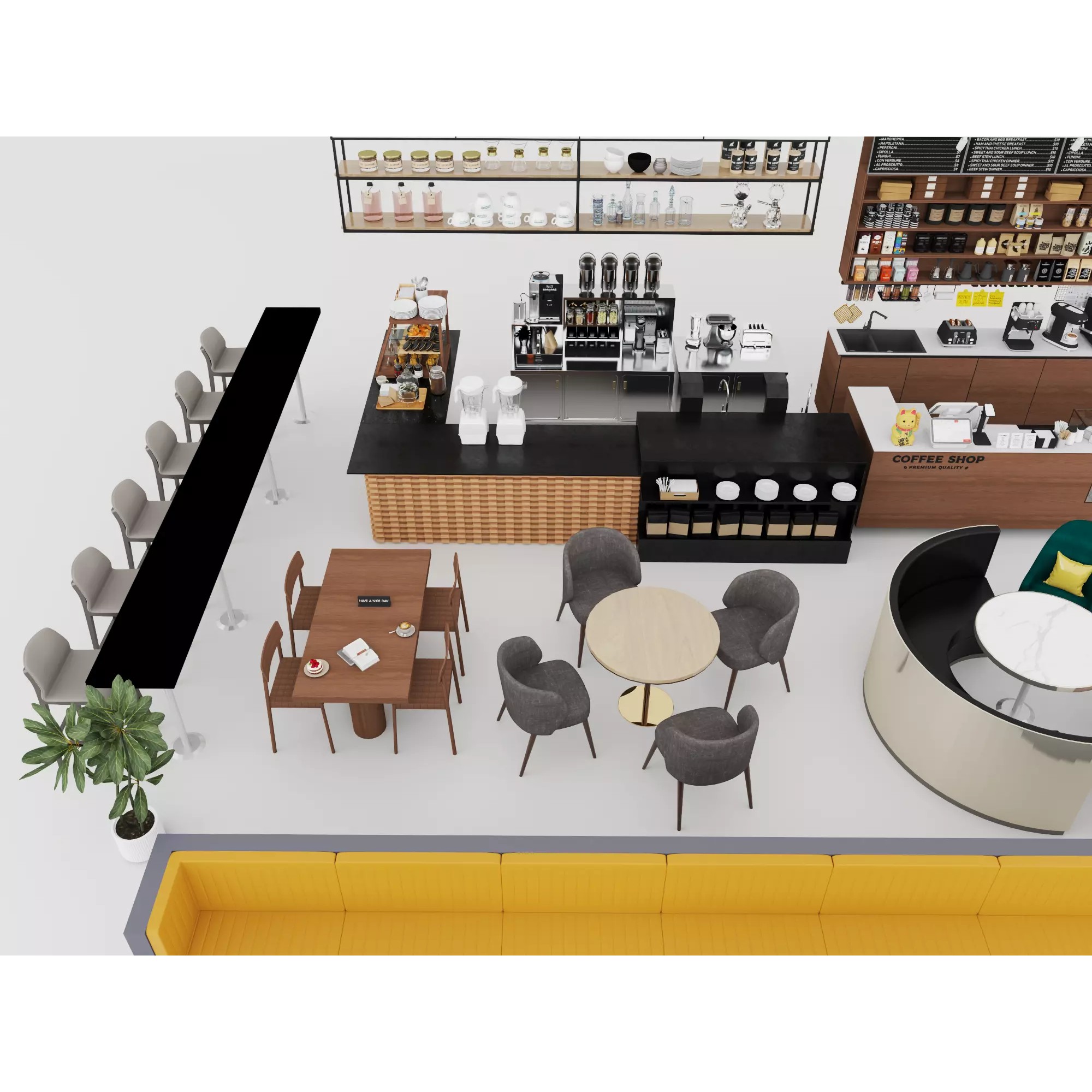 Modern Coffee Shop Interior - Low-Poly Game-Ready 3D Model - View 6