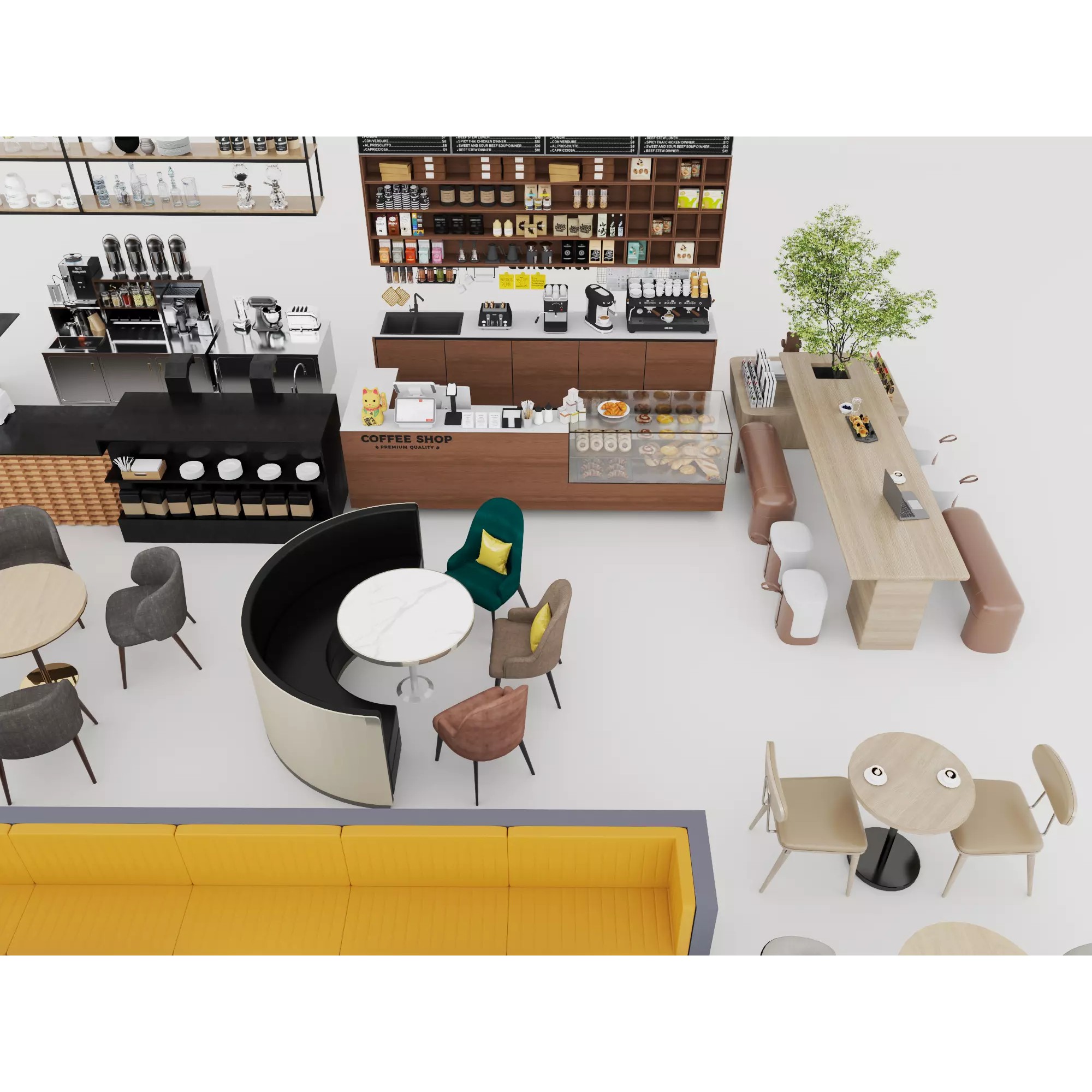 Modern Coffee Shop Interior - Low-Poly Game-Ready 3D Model - View 7