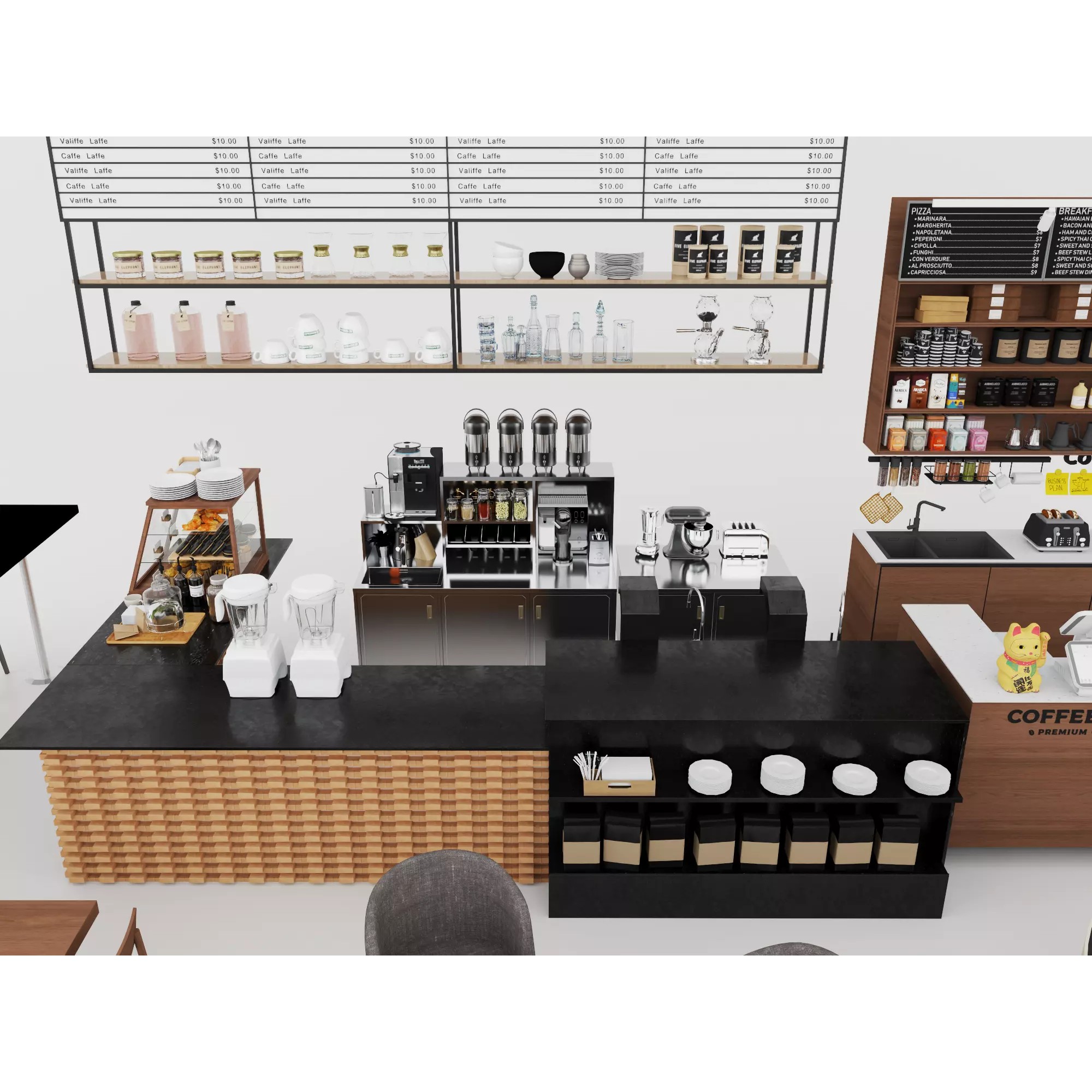 Modern Coffee Shop Interior - Low-Poly Game-Ready 3D Model - View 8