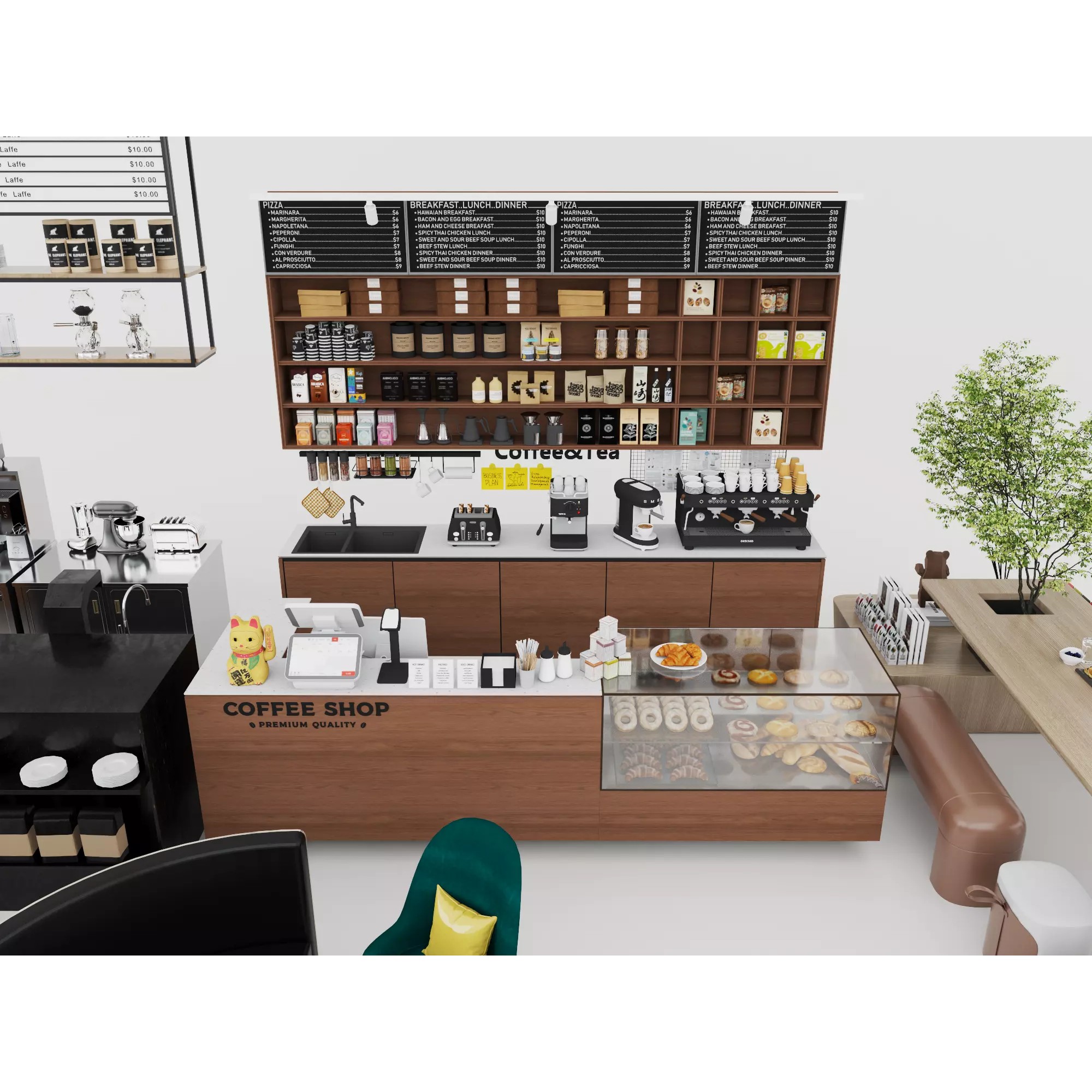 Modern Coffee Shop Interior - Low-Poly Game-Ready 3D Model - View 9