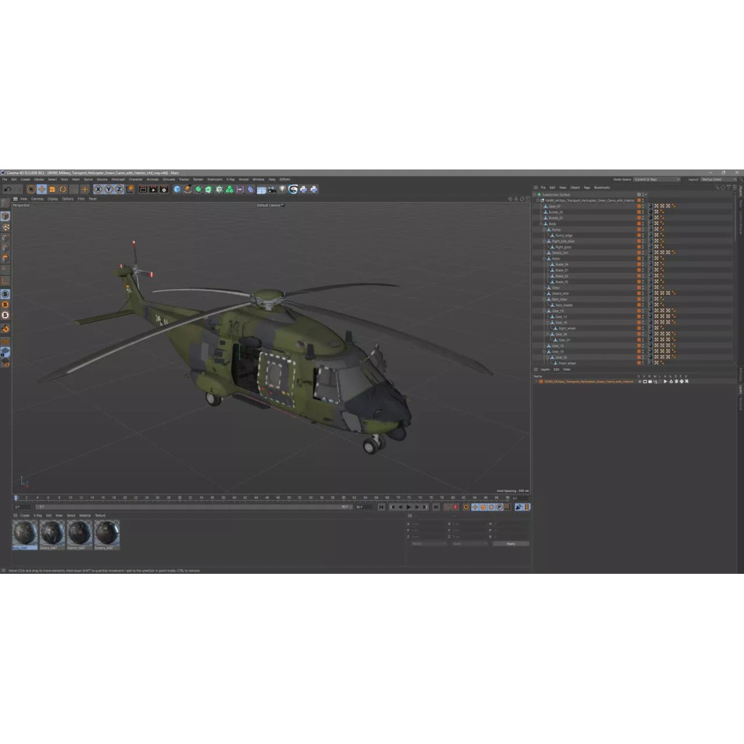NH90 Military Transport Helicopter 3D Model – Green Camo with Interior, PBR