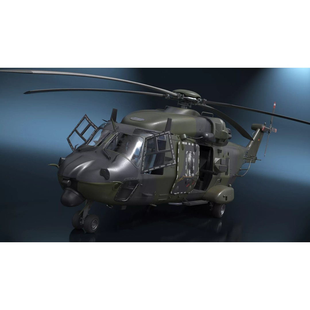 NH90 Military Transport Helicopter 3D Model – Green Camo with Interior, PBR - View 10