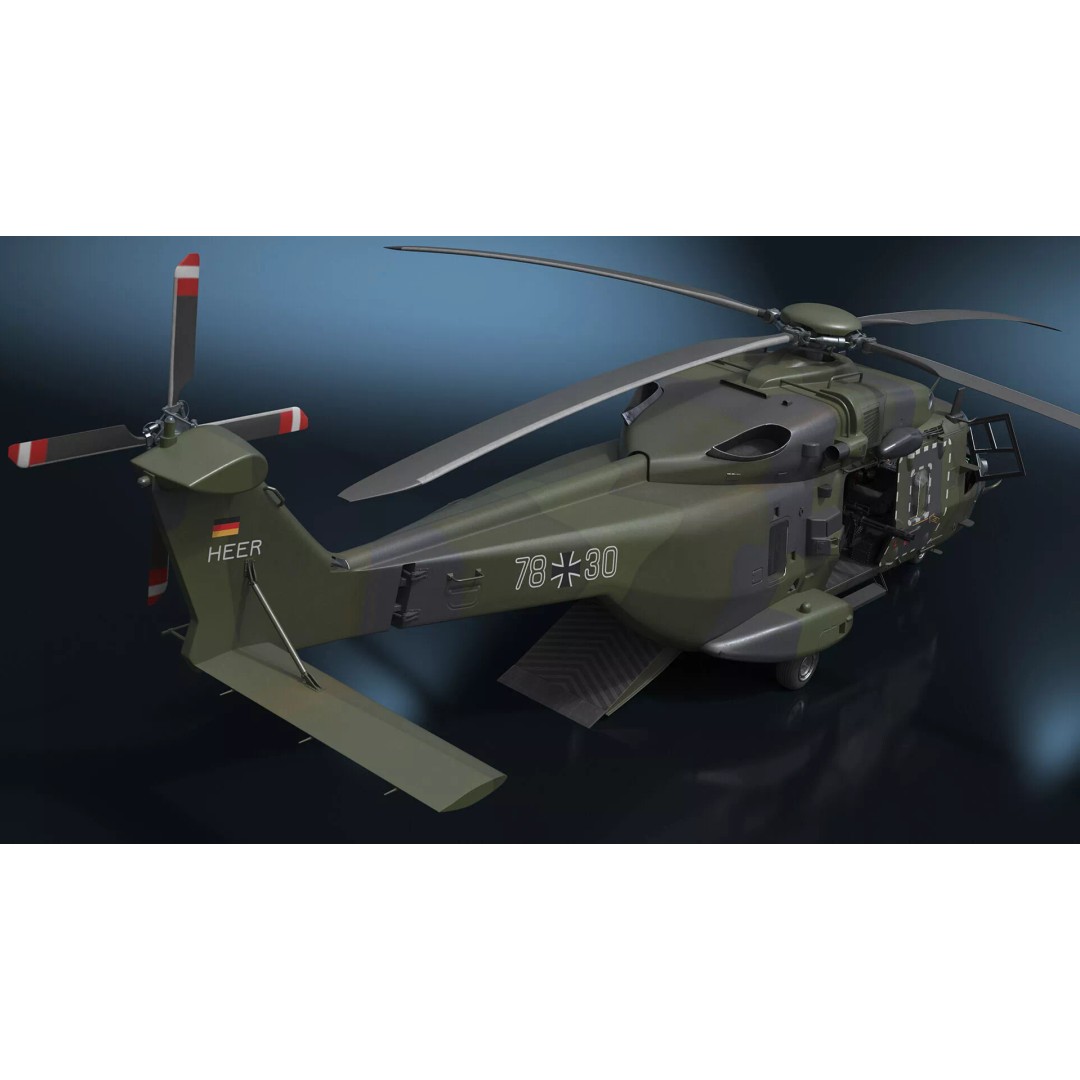 NH90 Military Transport Helicopter 3D Model – Green Camo with Interior, PBR - View 11