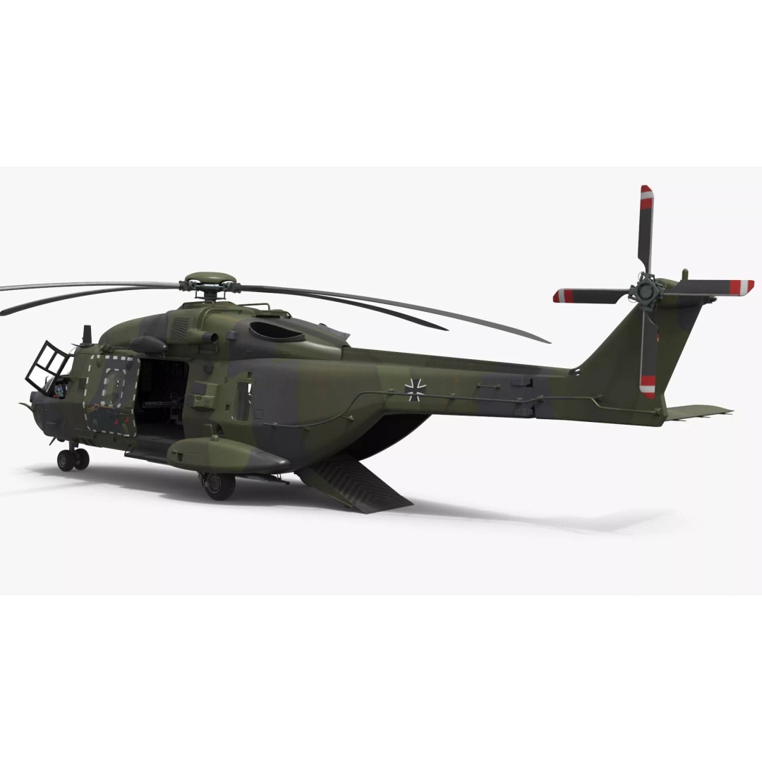 NH90 Military Transport Helicopter 3D Model – Green Camo with Interior, PBR - View 13