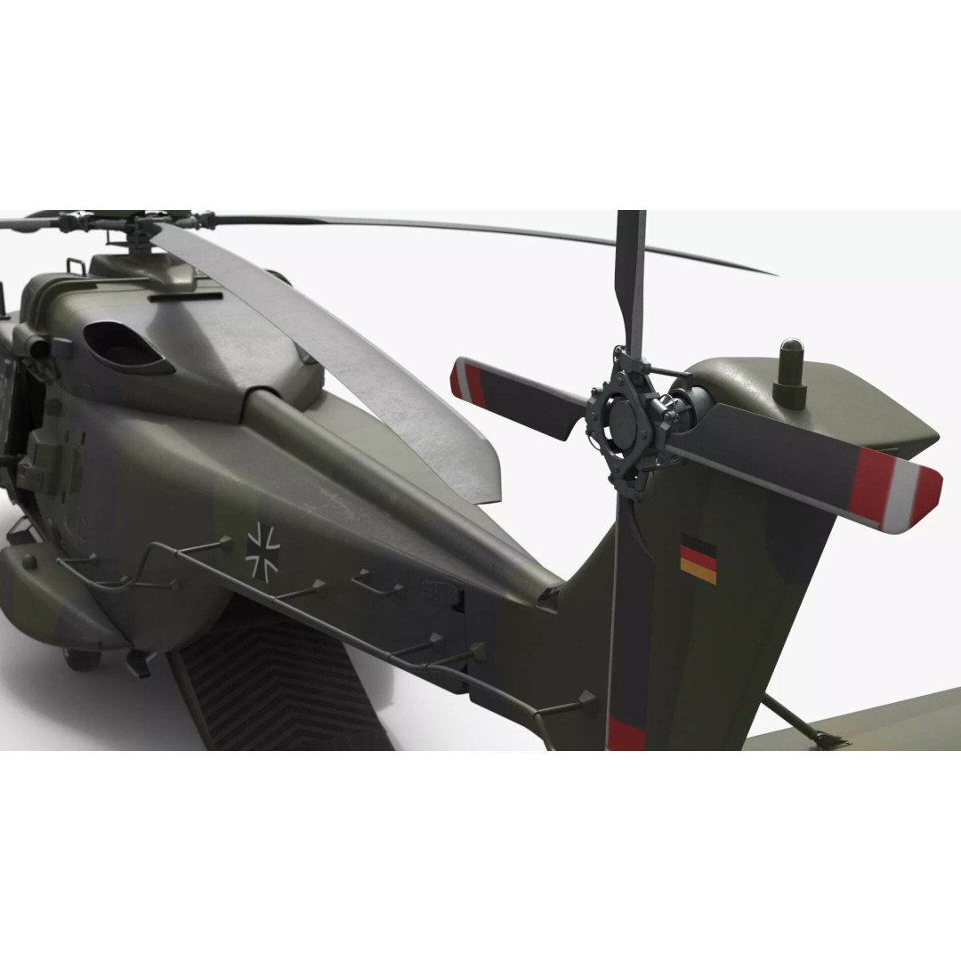 NH90 Military Transport Helicopter 3D Model – Green Camo with Interior, PBR - View 14