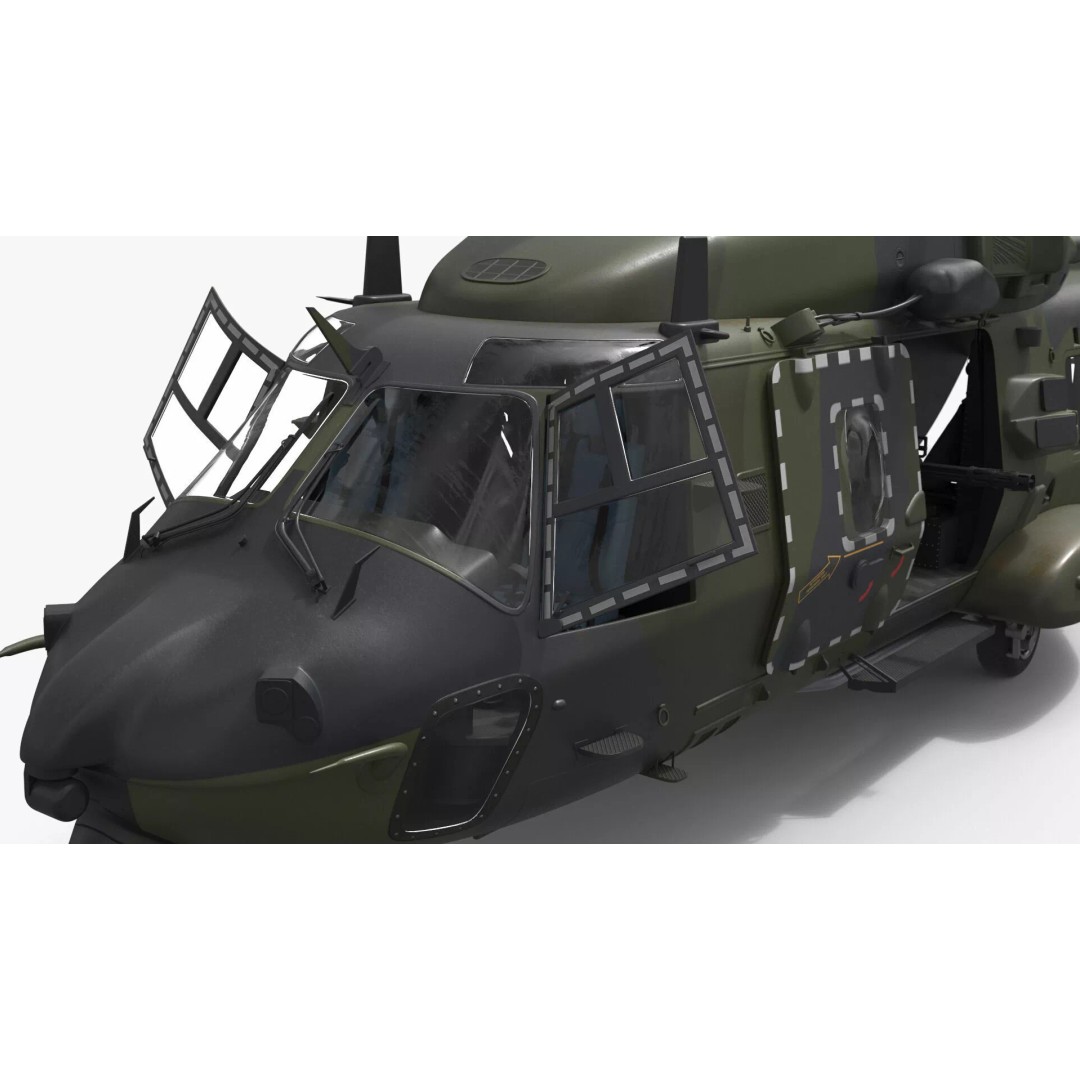 NH90 Military Transport Helicopter 3D Model – Green Camo with Interior, PBR - View 15