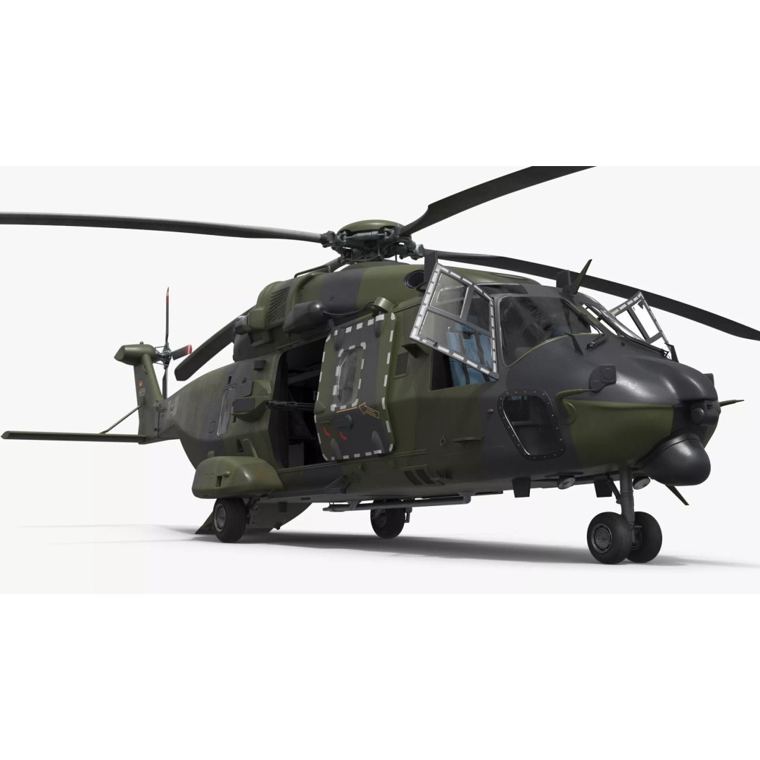 NH90 Military Transport Helicopter 3D Model – Green Camo with Interior, PBR - View 17