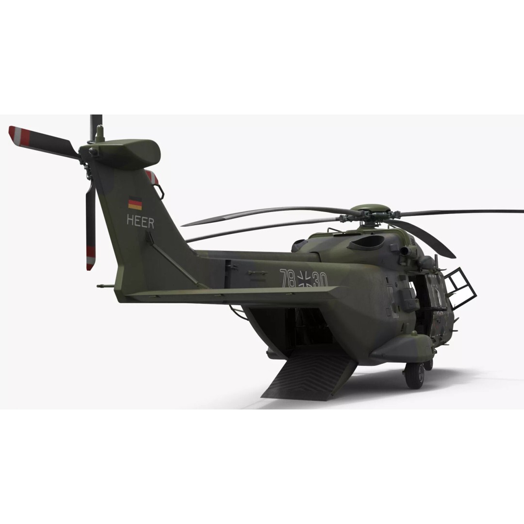 NH90 Military Transport Helicopter 3D Model – Green Camo with Interior, PBR - View 18