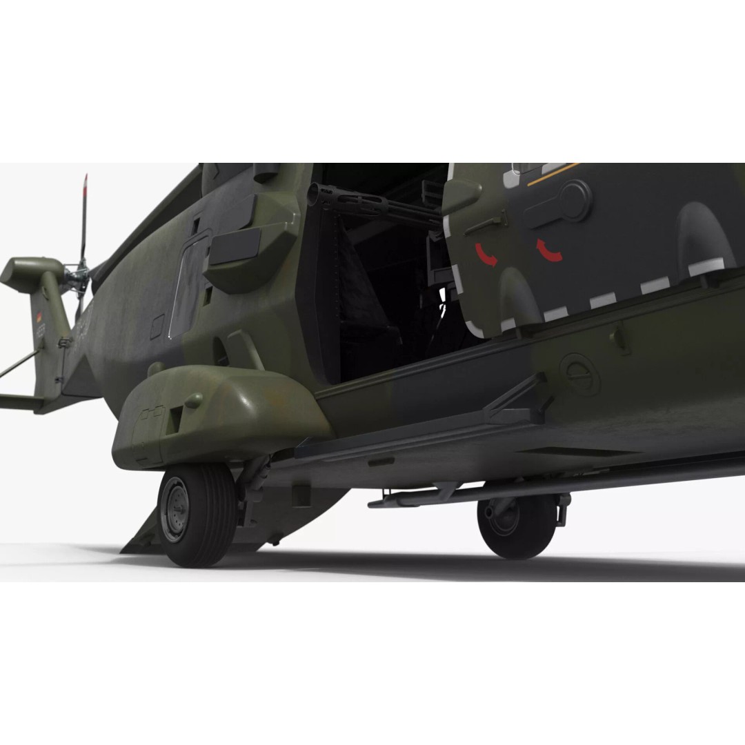 NH90 Military Transport Helicopter 3D Model – Green Camo with Interior, PBR - View 20