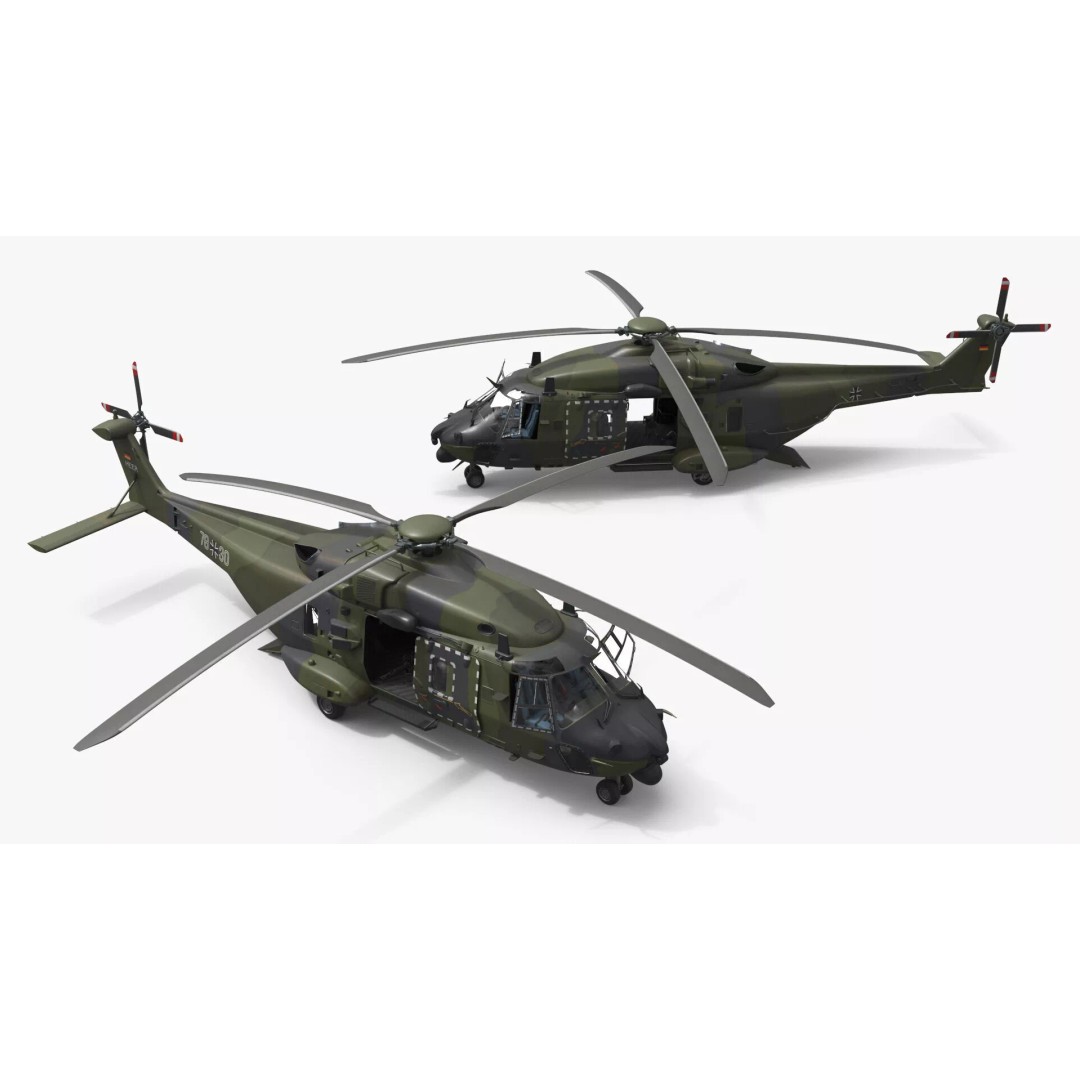 NH90 Military Transport Helicopter 3D Model – Green Camo with Interior, PBR - View 21