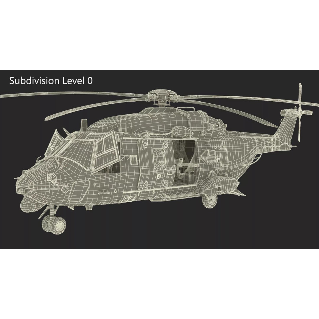NH90 Military Transport Helicopter 3D Model – Green Camo with Interior, PBR - View 23