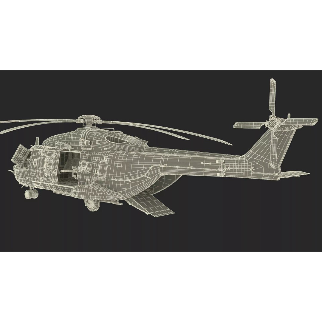 NH90 Military Transport Helicopter 3D Model – Green Camo with Interior, PBR - View 28