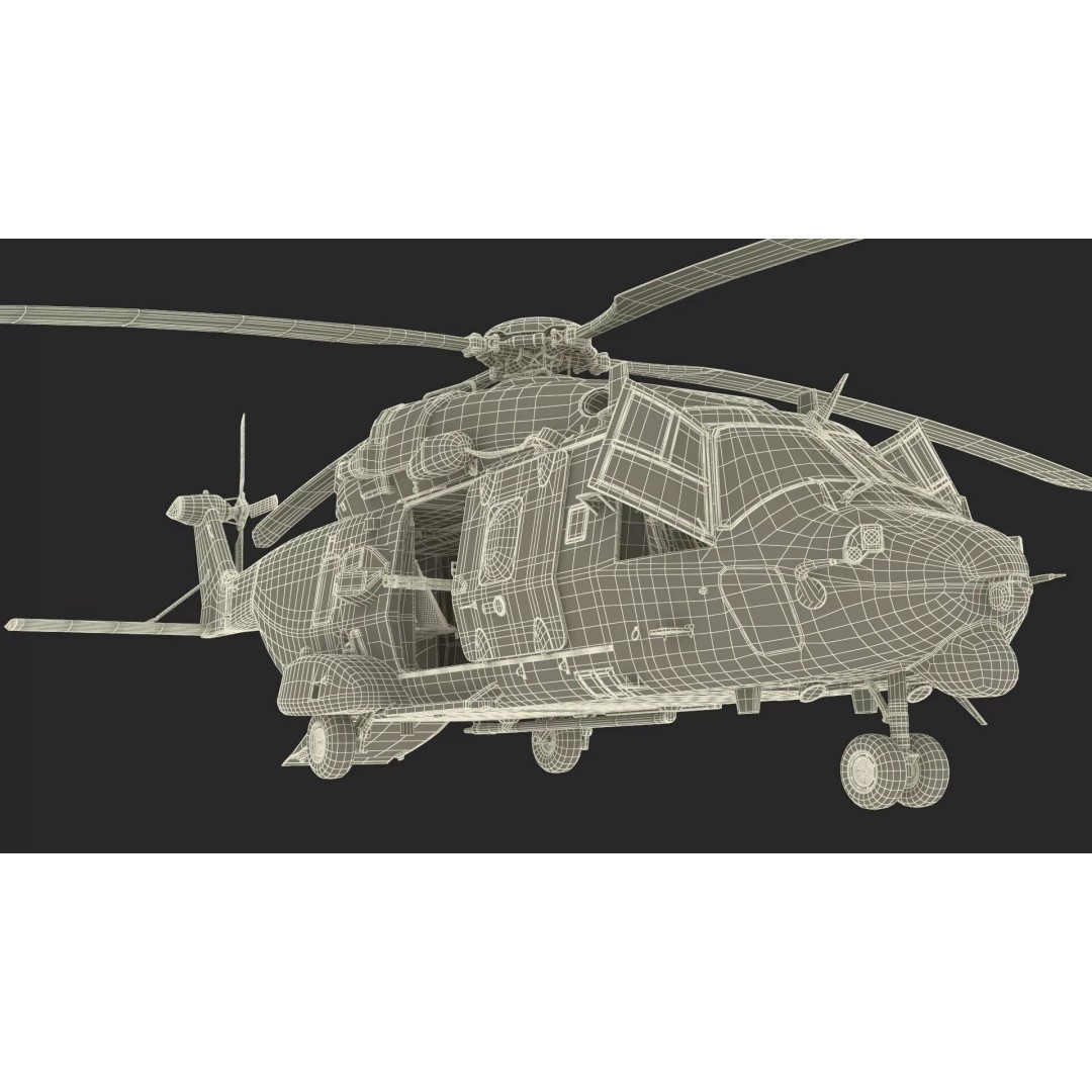 NH90 Military Transport Helicopter 3D Model – Green Camo with Interior, PBR - View 32