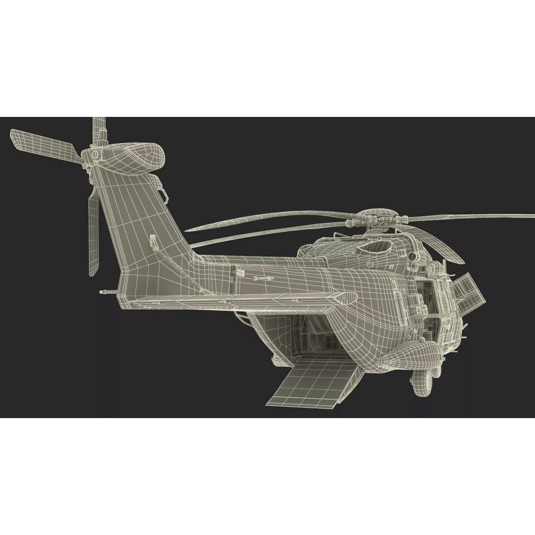NH90 Military Transport Helicopter 3D Model – Green Camo with Interior, PBR - View 33
