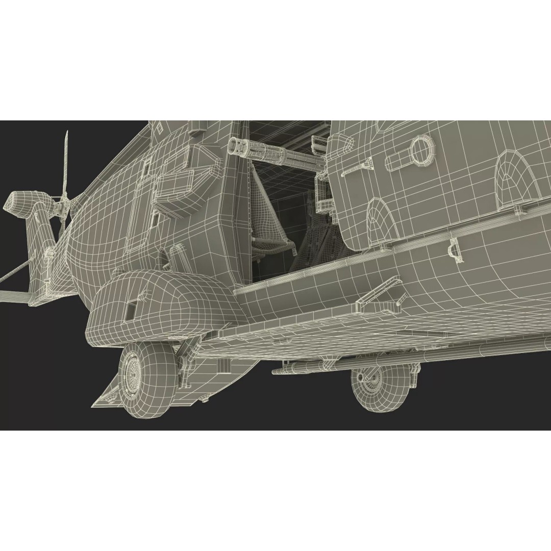 NH90 Military Transport Helicopter 3D Model – Green Camo with Interior, PBR - View 35