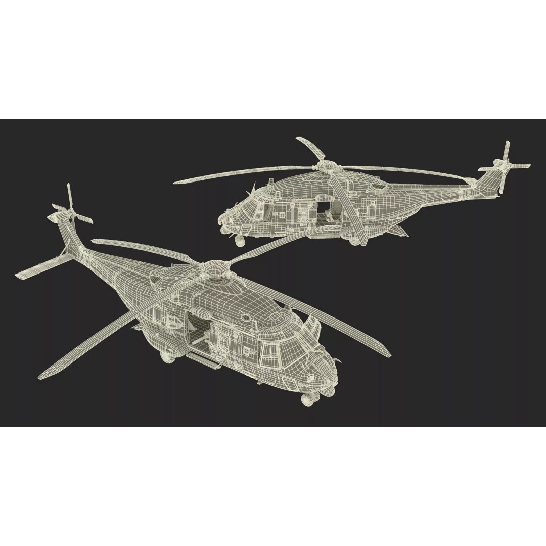 NH90 Military Transport Helicopter 3D Model – Green Camo with Interior, PBR - View 36