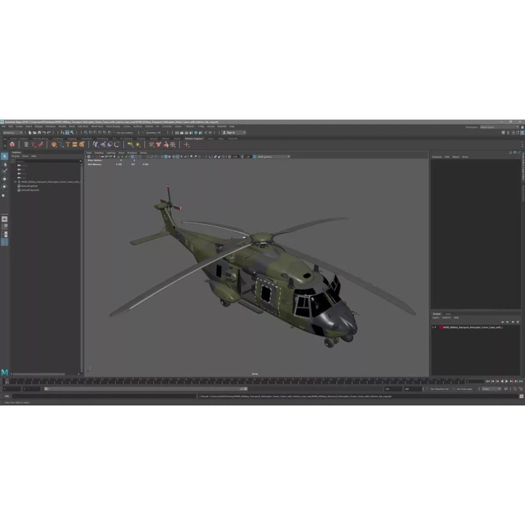 NH90 Military Transport Helicopter 3D Model – Green Camo with Interior, PBR - View 38