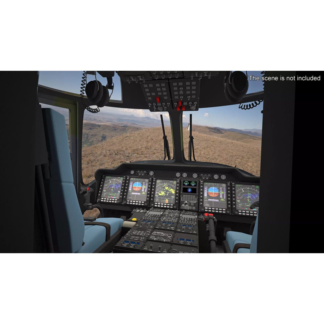 NH90 Military Transport Helicopter 3D Model – Green Camo with Interior, PBR - View 6
