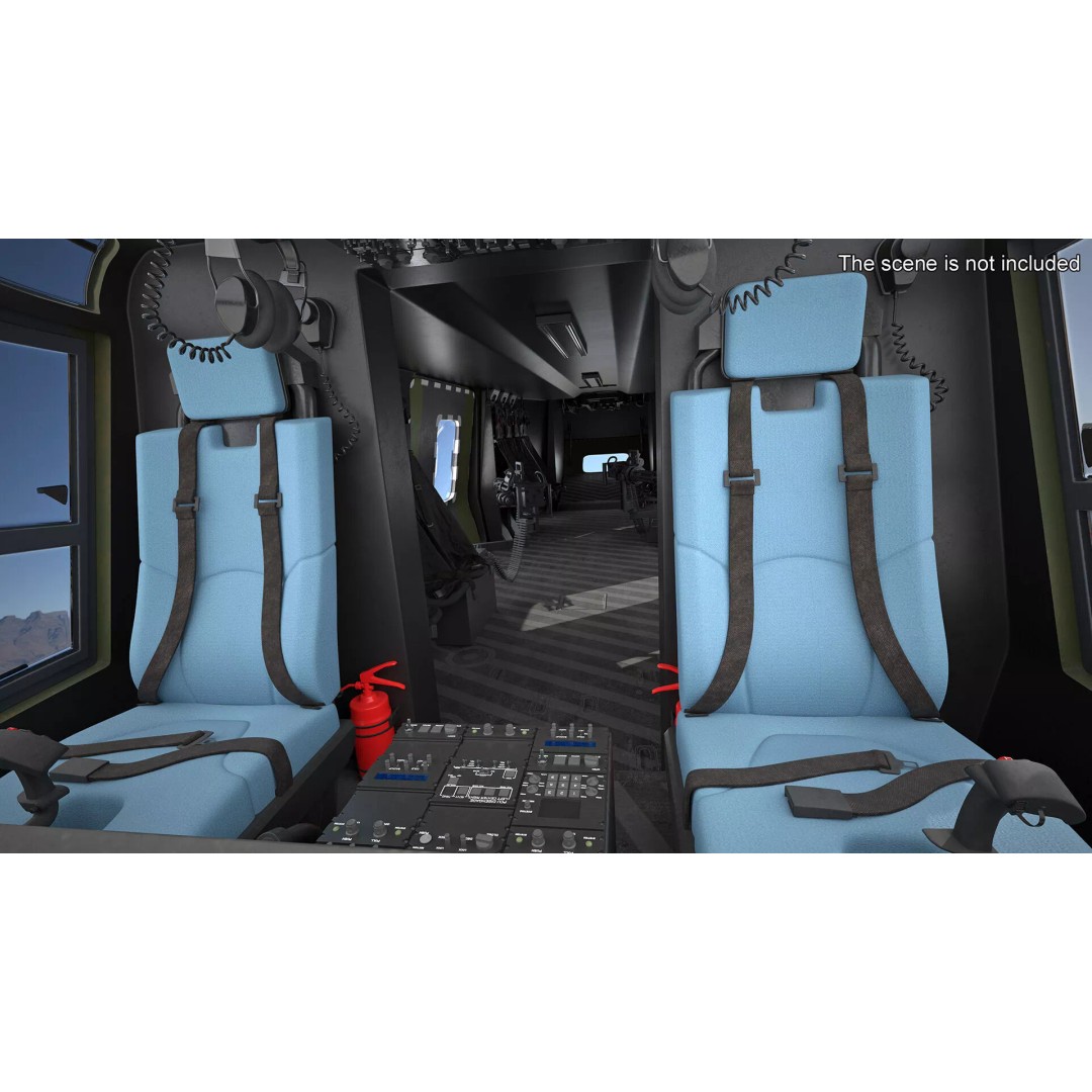 NH90 Military Transport Helicopter 3D Model – Green Camo with Interior, PBR - View 8