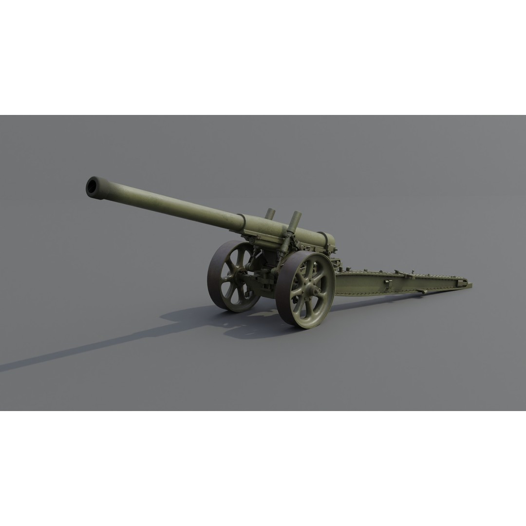 Type 89 15 cm Cannon 3D Model – Low Poly Game Asset, FBX & Blender