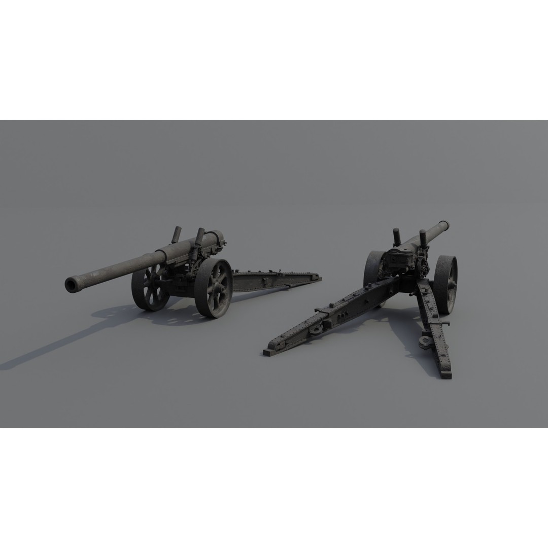 Type 89 15 cm Cannon 3D Model – Low Poly Game Asset, FBX & Blender - View 11