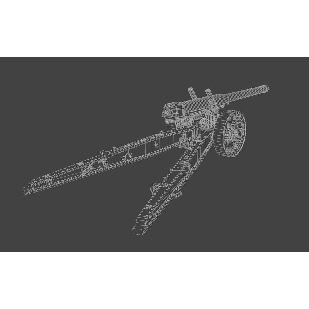 Type 89 15 cm Cannon 3D Model – Low Poly Game Asset, FBX & Blender - View 14
