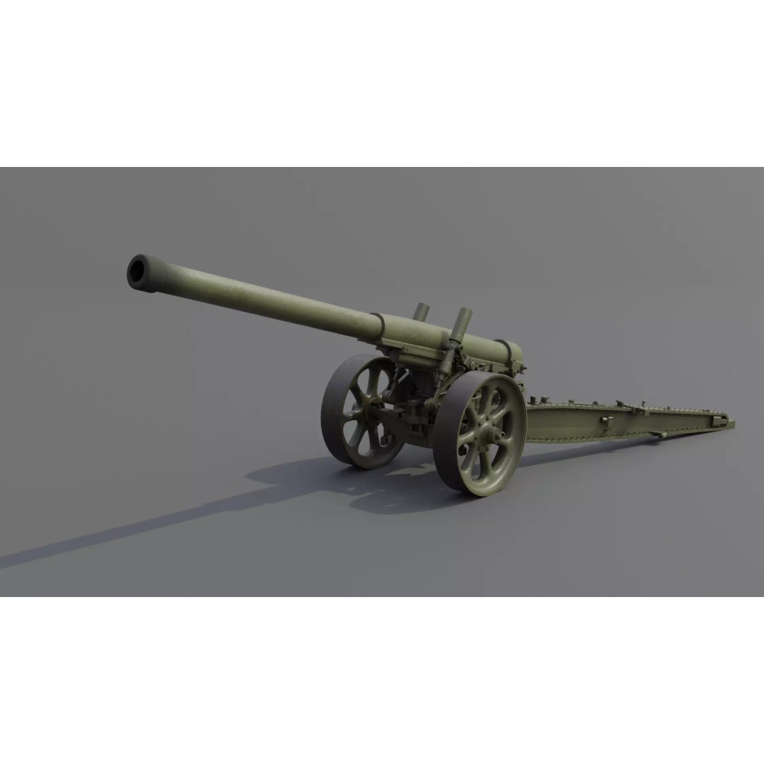 Type 89 15 cm Cannon 3D Model – Low Poly Game Asset, FBX & Blender - View 2