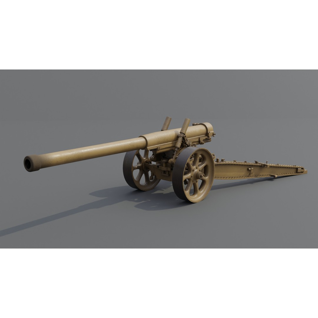 Type 89 15 cm Cannon 3D Model – Low Poly Game Asset, FBX & Blender - View 3