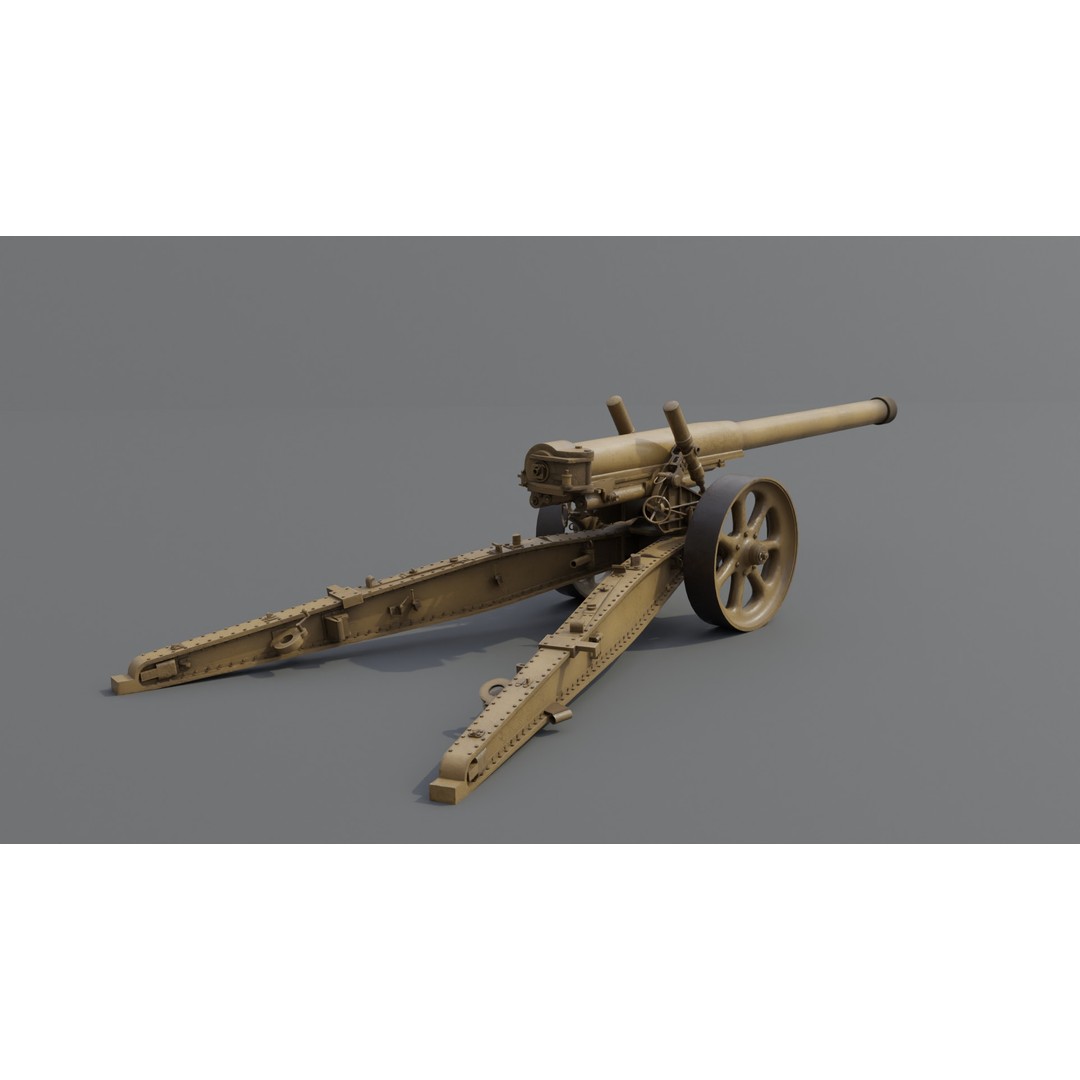 Type 89 15 cm Cannon 3D Model – Low Poly Game Asset, FBX & Blender - View 5